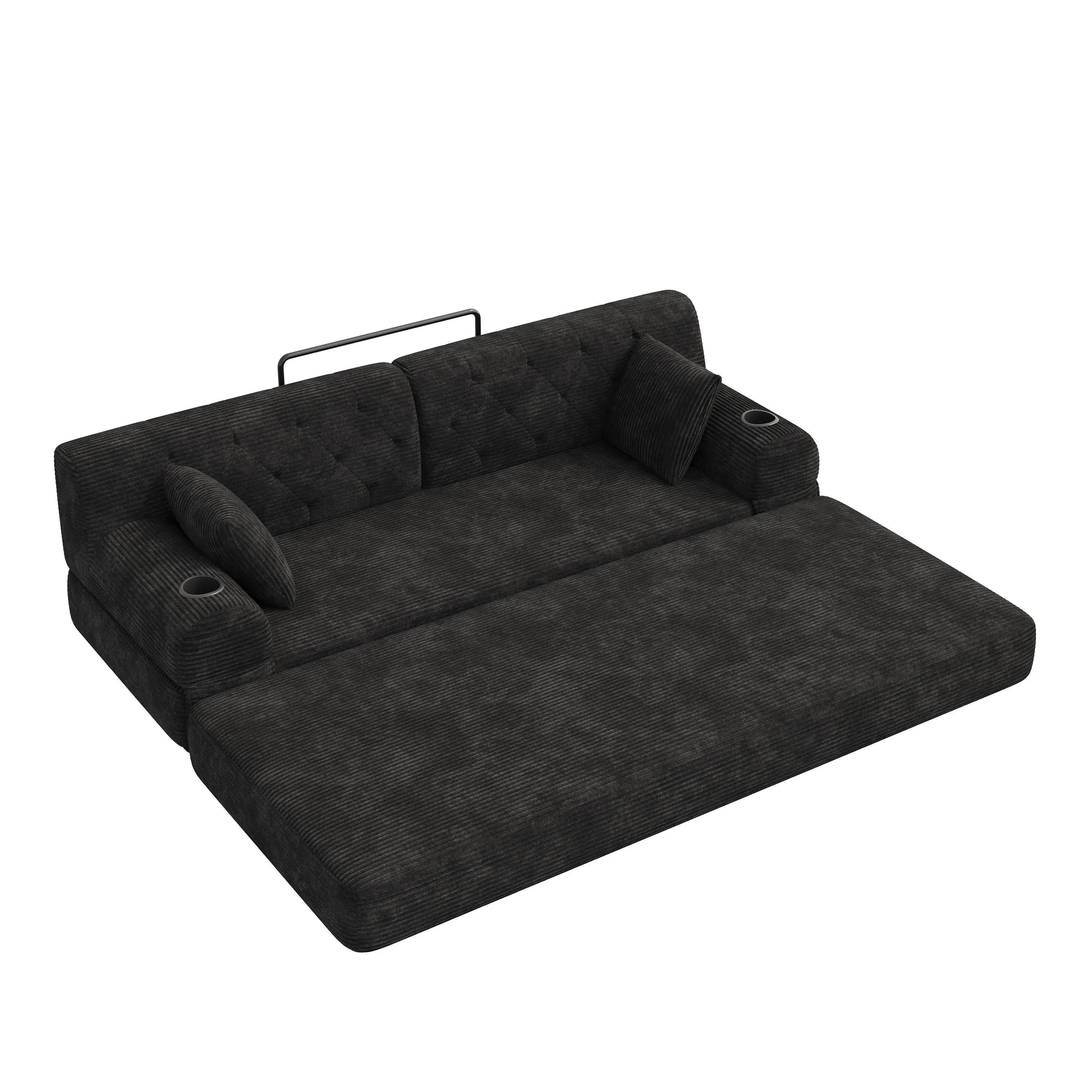 Corduroy Sofa Bed 208 x 80 x 81cm - Black - 13