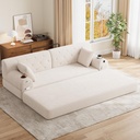 Corduroy Sofa Bed 208 x 80 x 81cm - Beige - 1