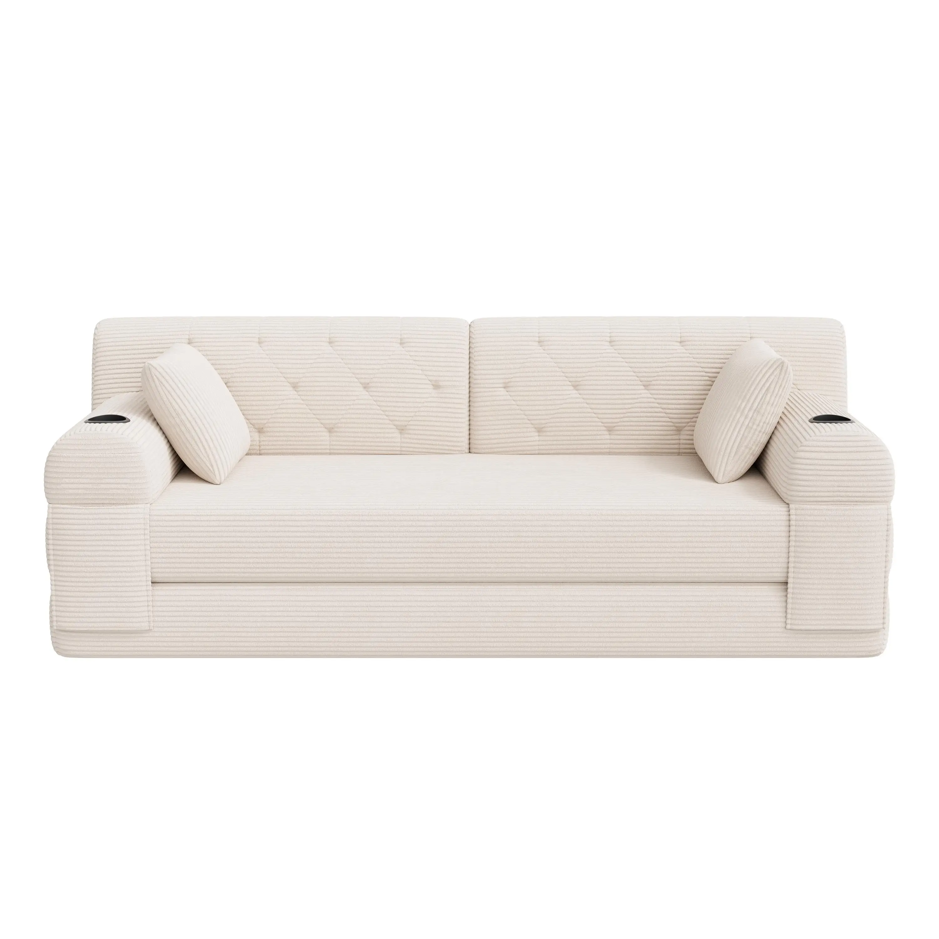 Corduroy Sofa Bed 208 x 80 x 81cm - Beige - 2