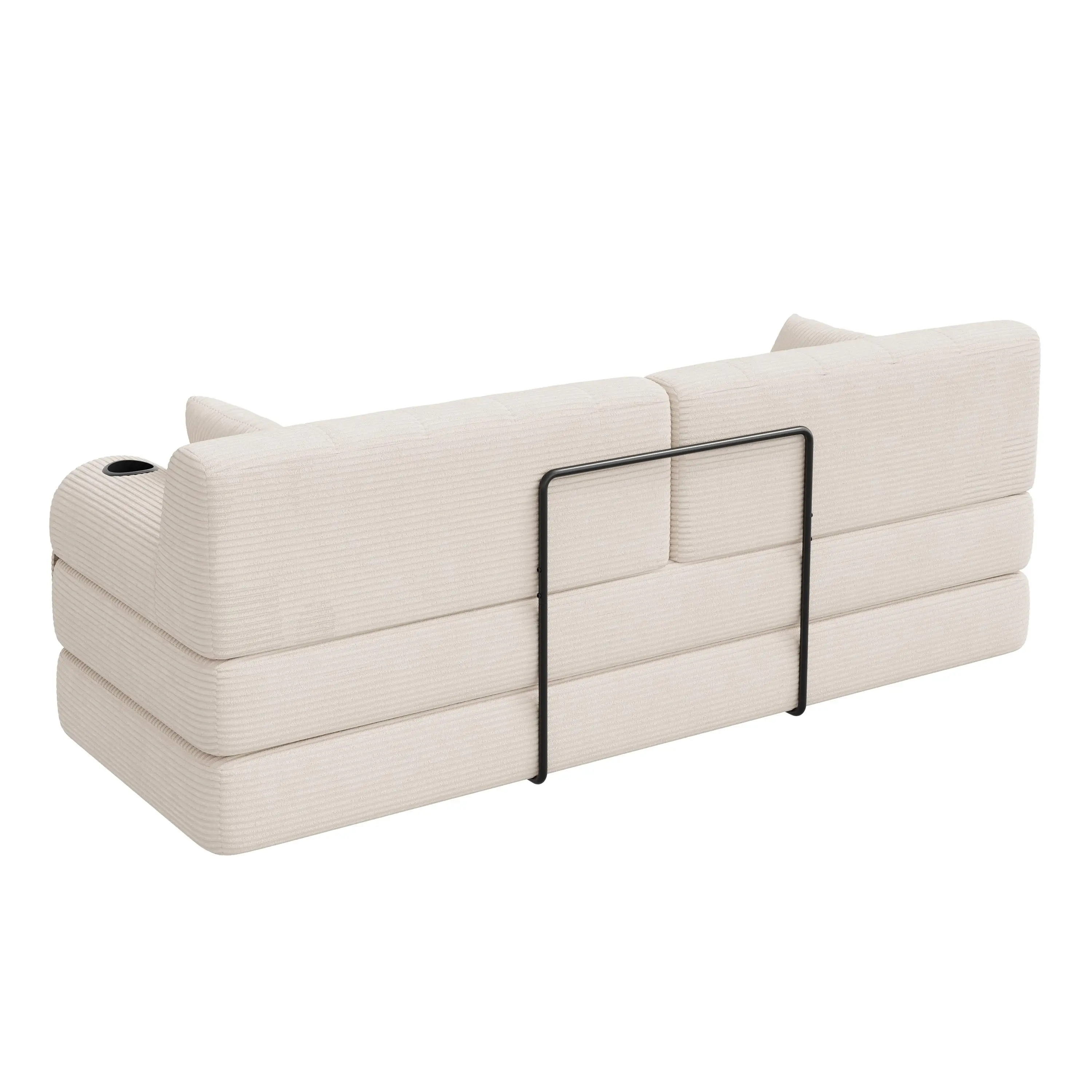 Corduroy Sofa Bed 208 x 80 x 81cm - Beige - 10