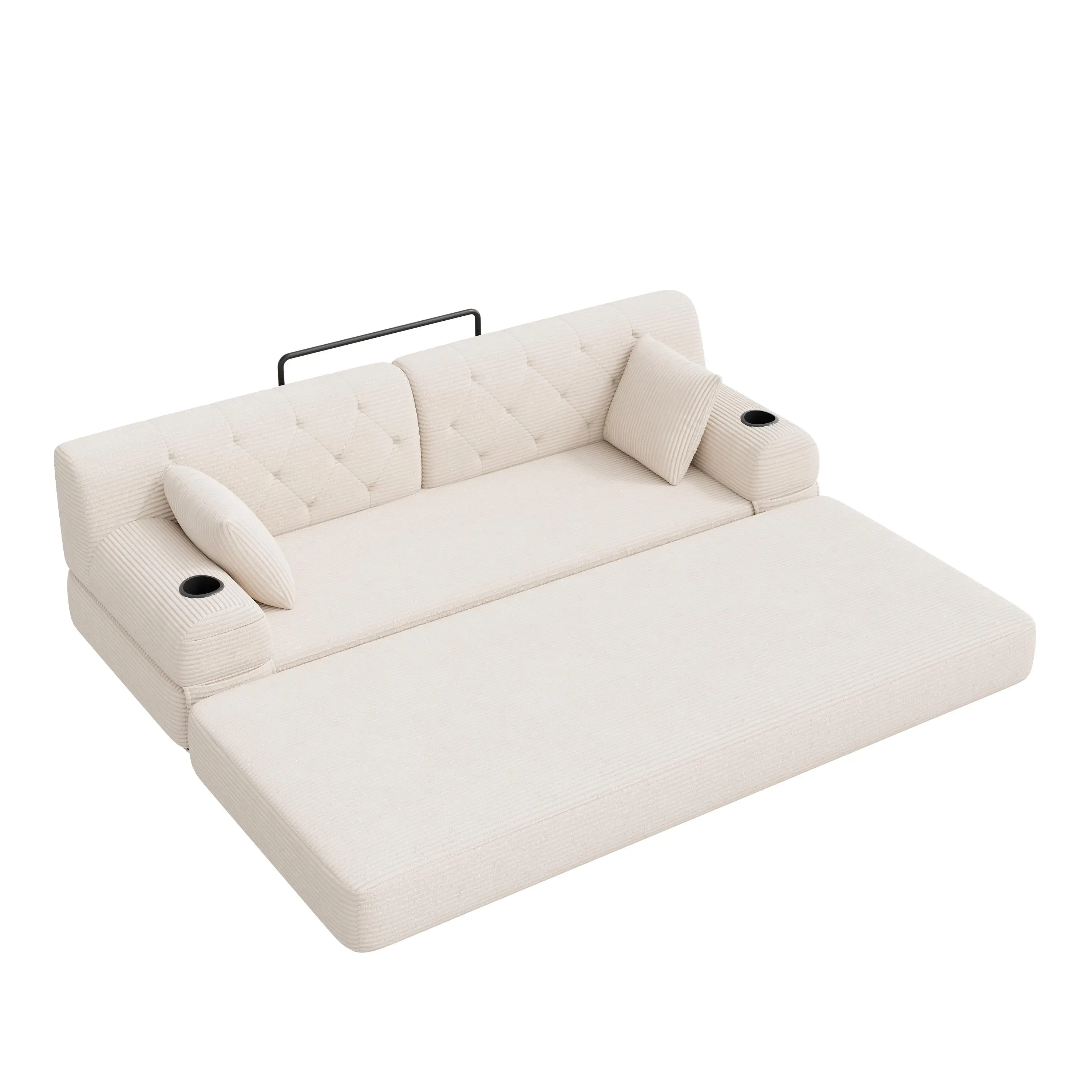 Corduroy Sofa Bed 208 x 80 x 81cm - Beige - 11