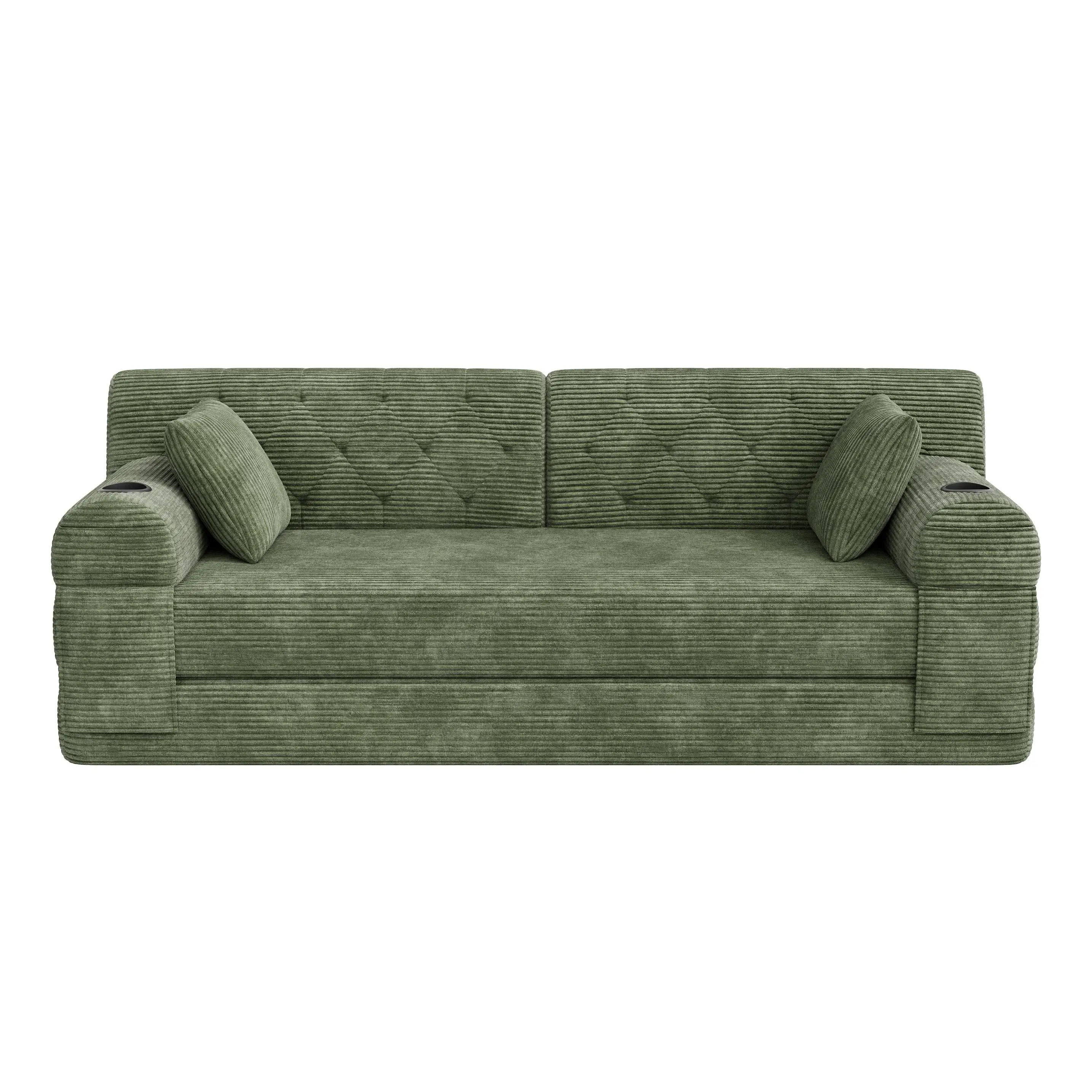 Corduroy Sofa Bed 208 x 80 x 81cm - Green - 2