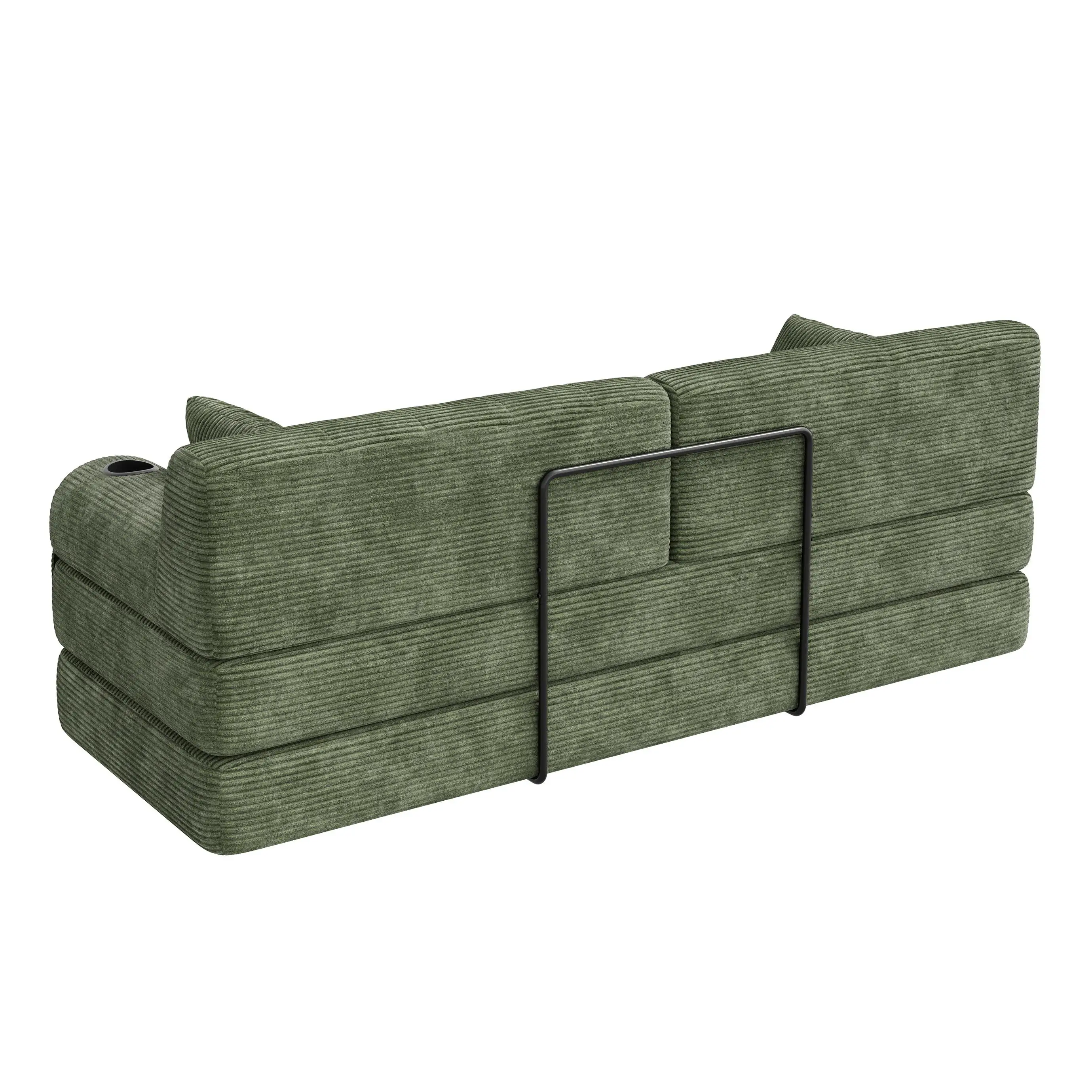 Corduroy Sofa Bed 208 x 80 x 81cm - Green - 10
