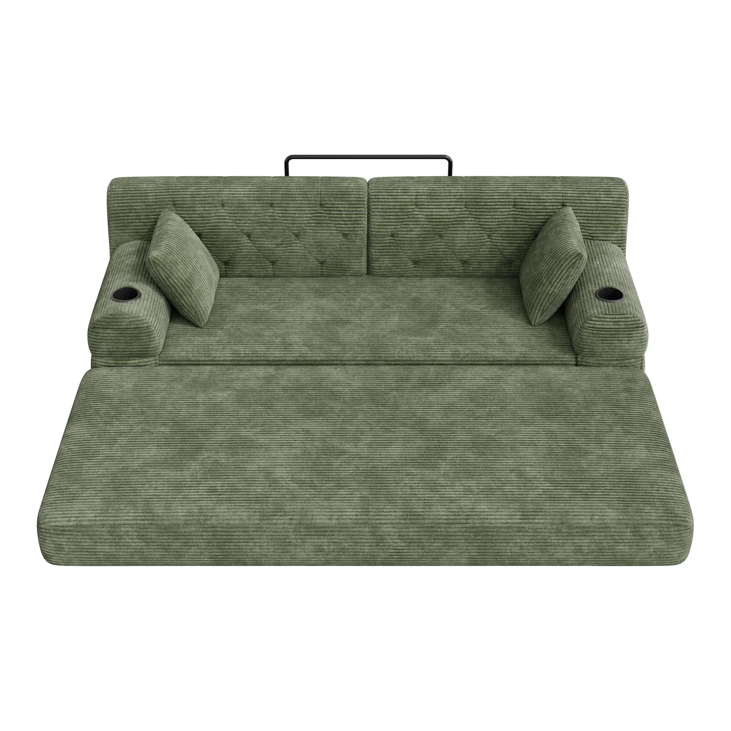 Corduroy Sofa Bed 208 x 80 x 81cm - Green - 11