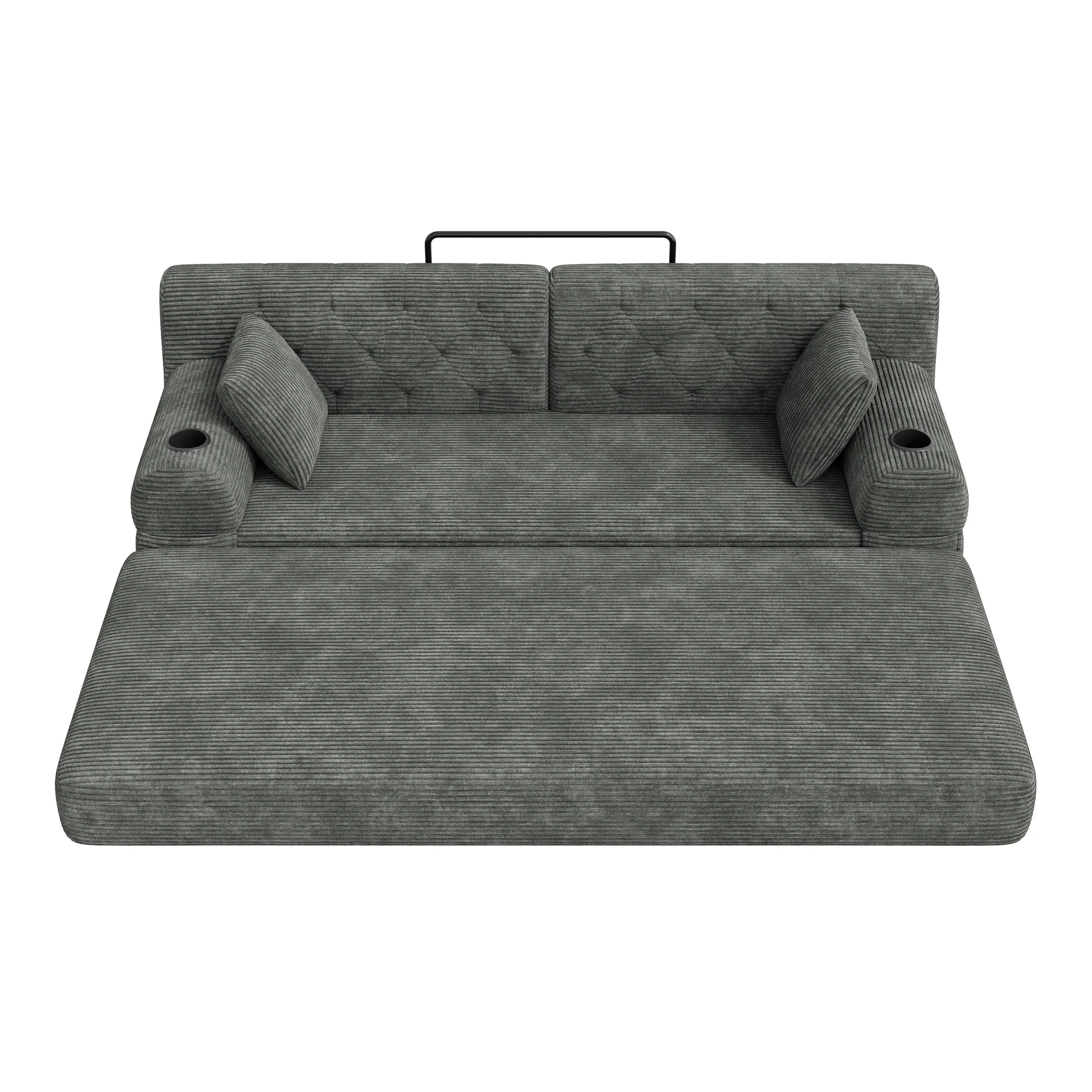 Corduroy Sofa Bed 208 x 80 x 81cm - Dark Grey - 11