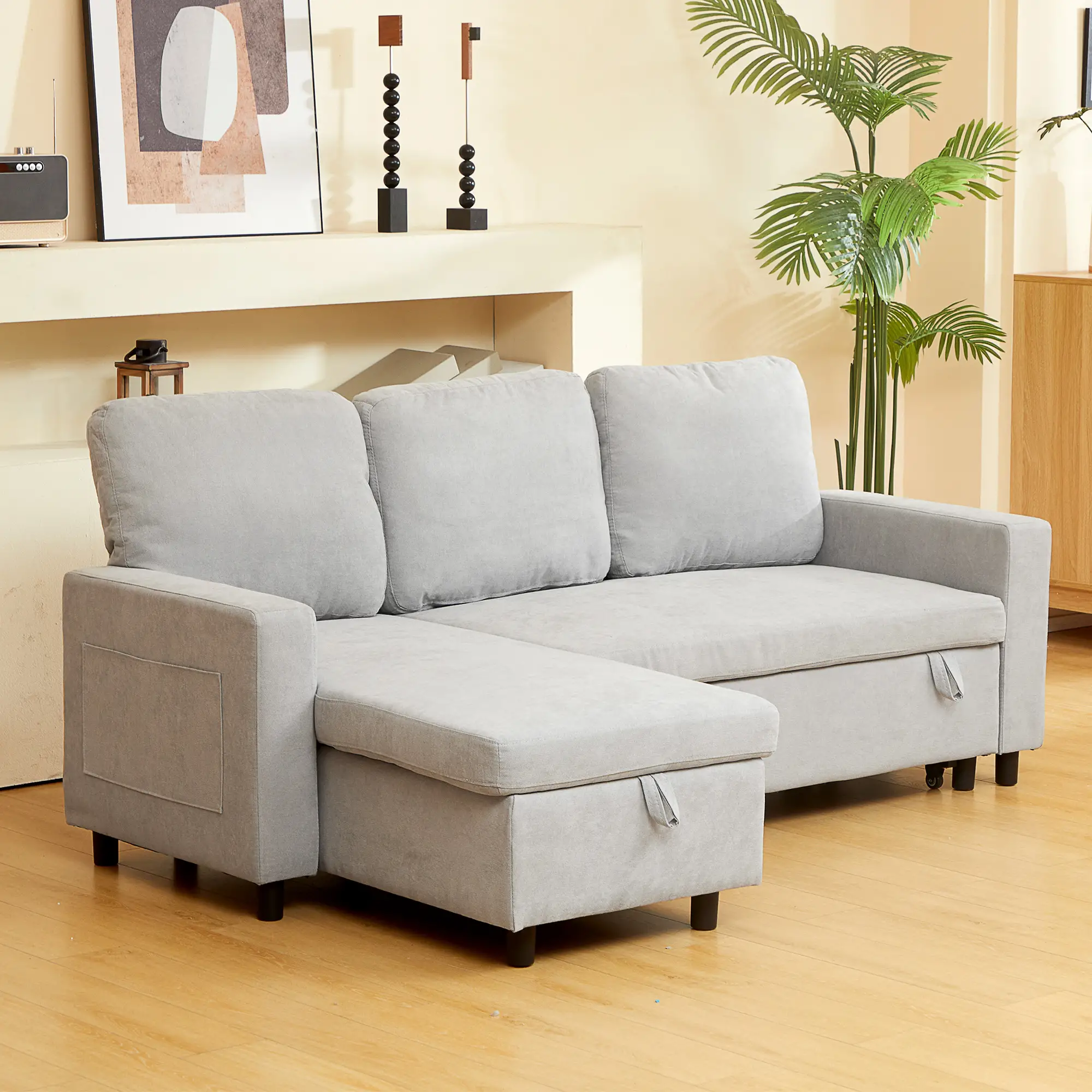 Linen Sofa Bed 200 x 126.5 x 85cm - Light Grey - 2
