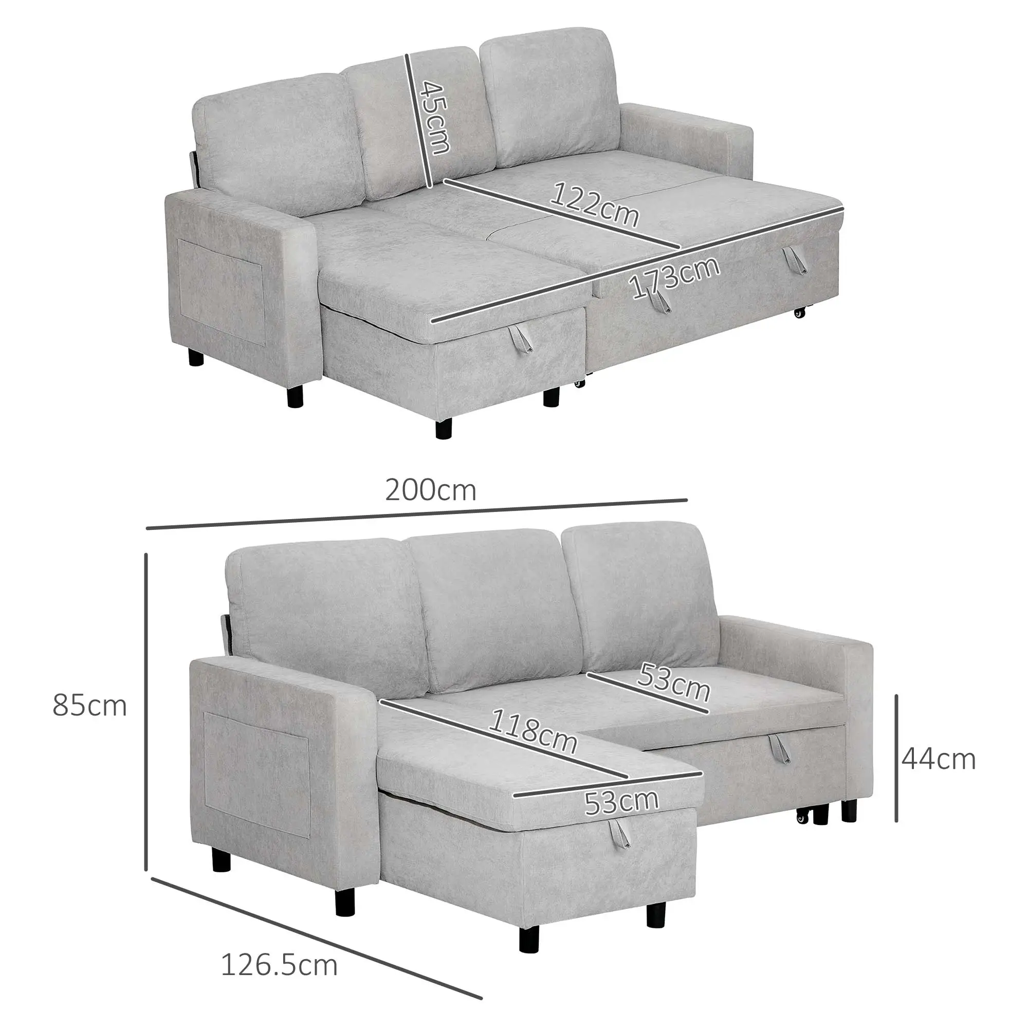 Linen Sofa Bed 200 x 126.5 x 85cm - Light Grey - 3
