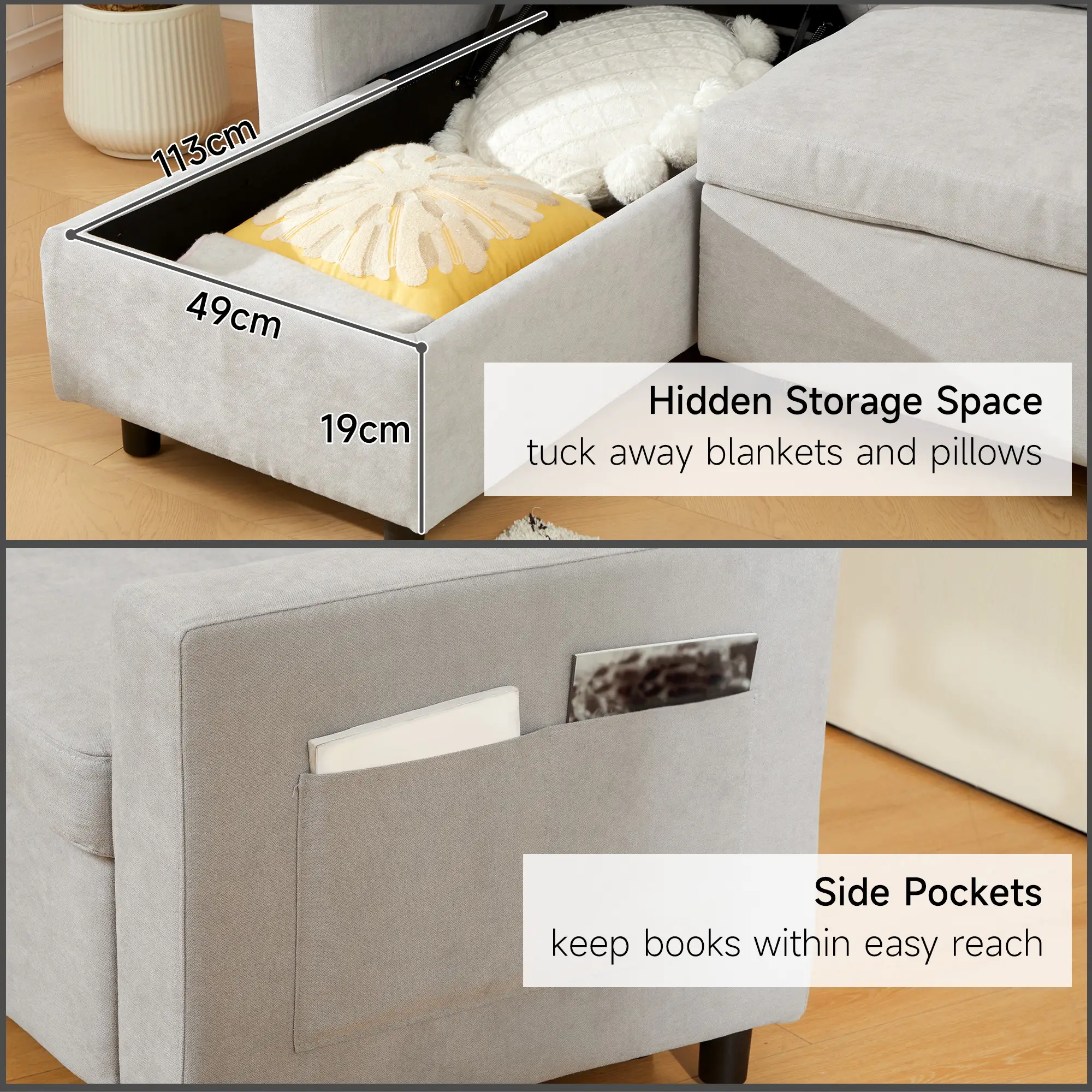 Linen Sofa Bed 200 x 126.5 x 85cm - Light Grey - 5