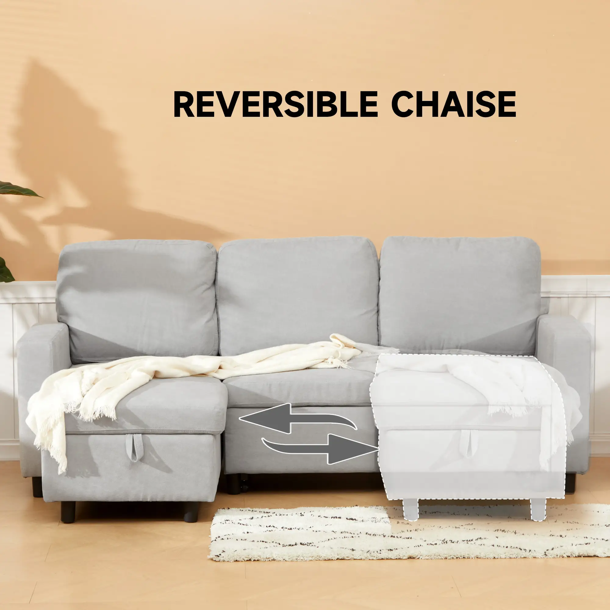 Linen Sofa Bed 200 x 126.5 x 85cm - Light Grey - 6