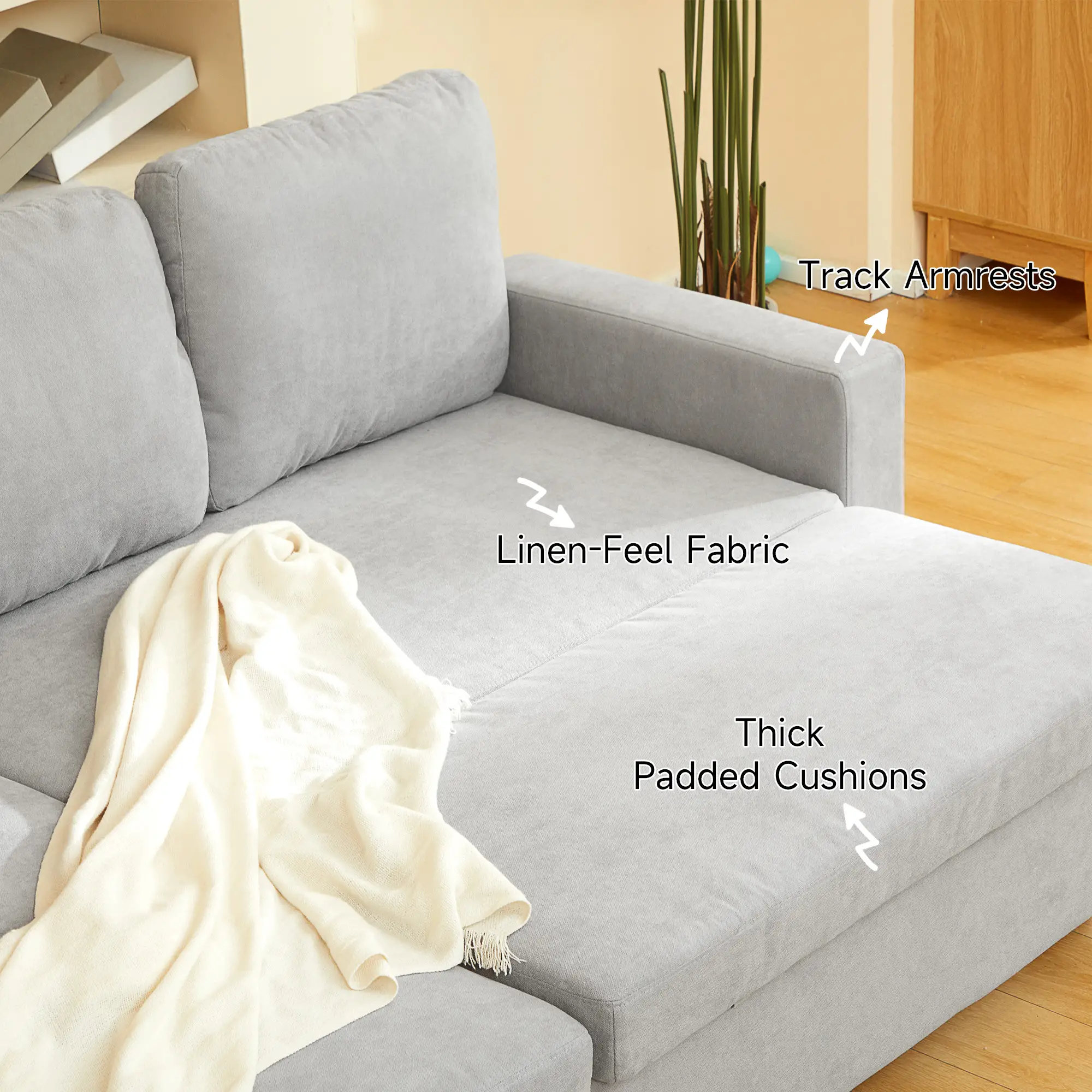 Linen Sofa Bed 200 x 126.5 x 85cm - Light Grey - 7