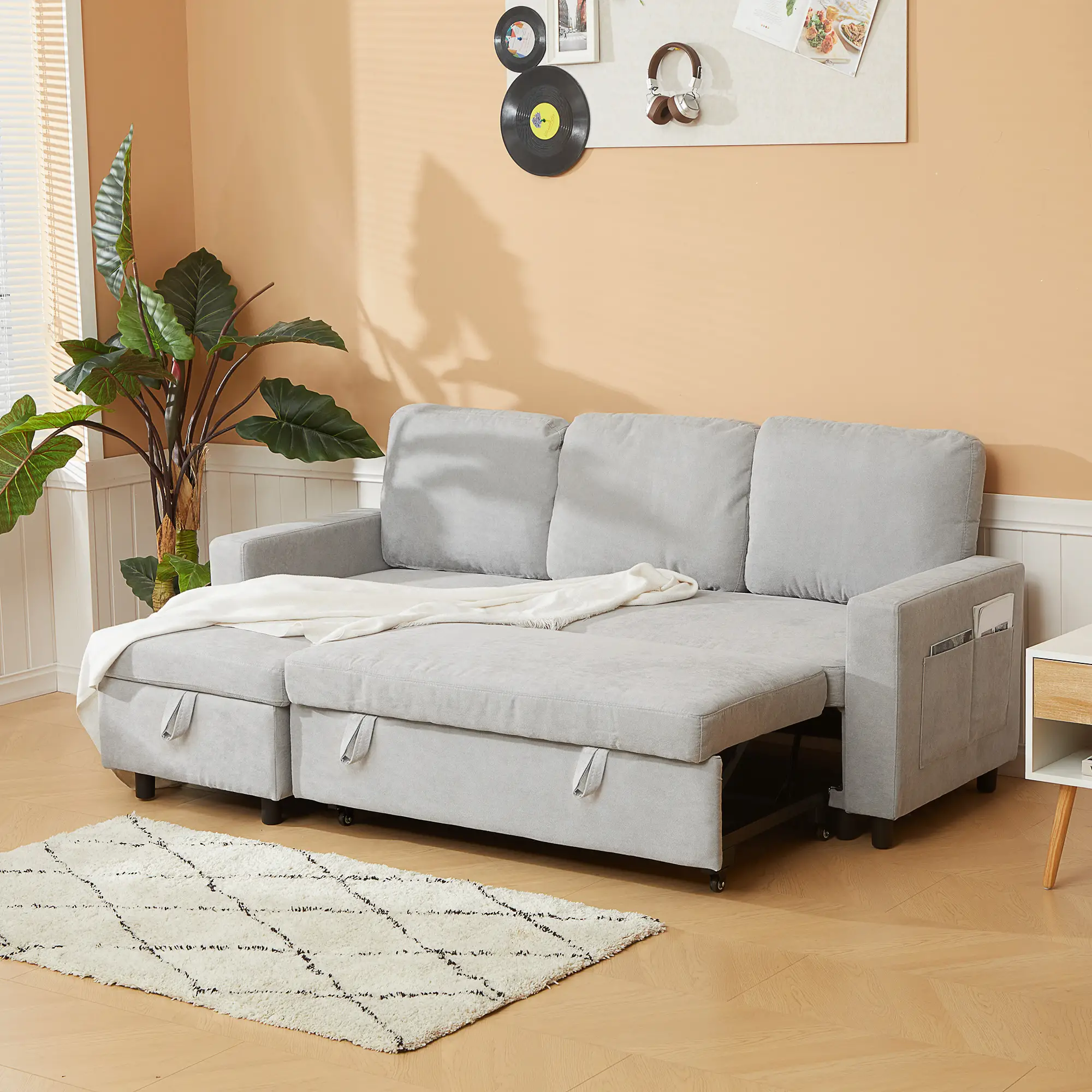 Linen Sofa Bed 200 x 126.5 x 85cm - Light Grey - 8