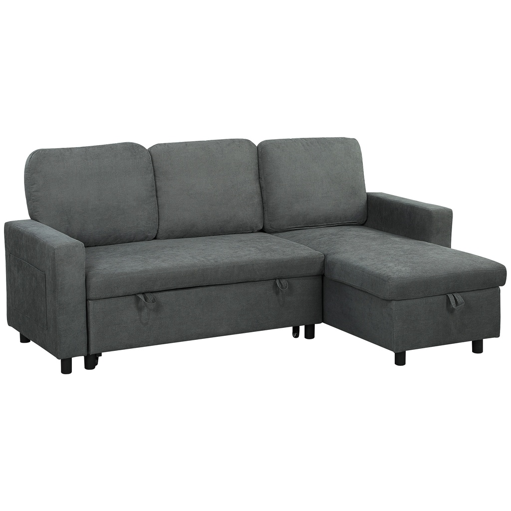 Linen Sofa Bed 200 x 126.5 x 85cm - Charcoal Grey - 1