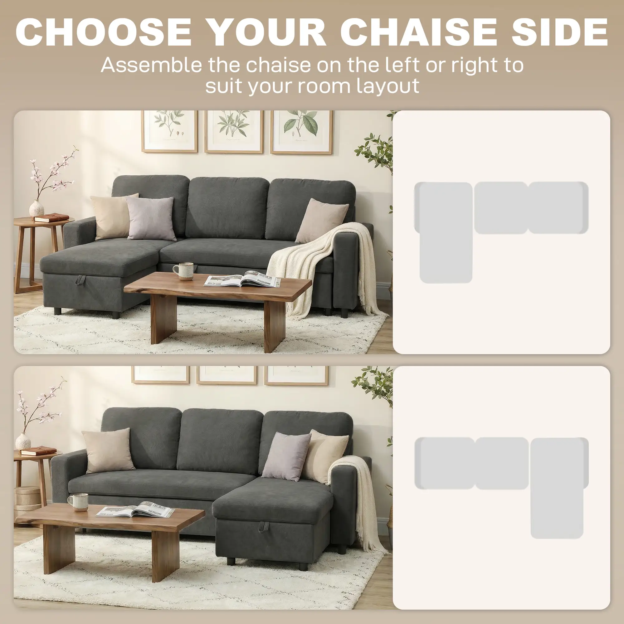 Linen Sofa Bed 200 x 126.5 x 85cm - Charcoal Grey - 4