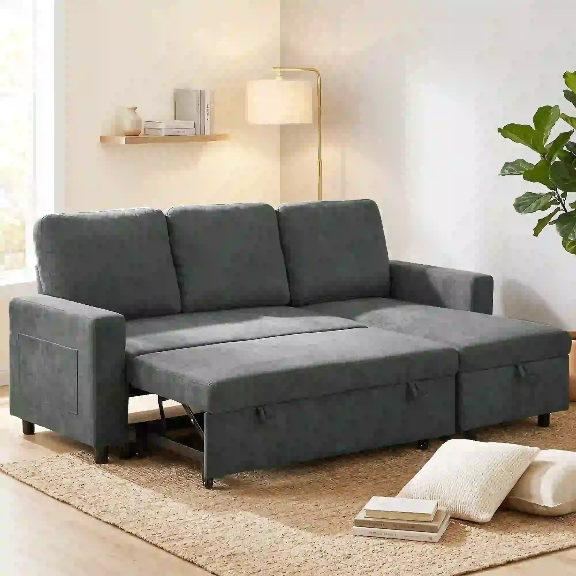 Linen Sofa Bed 200 x 126.5 x 85cm - Charcoal Grey - 10