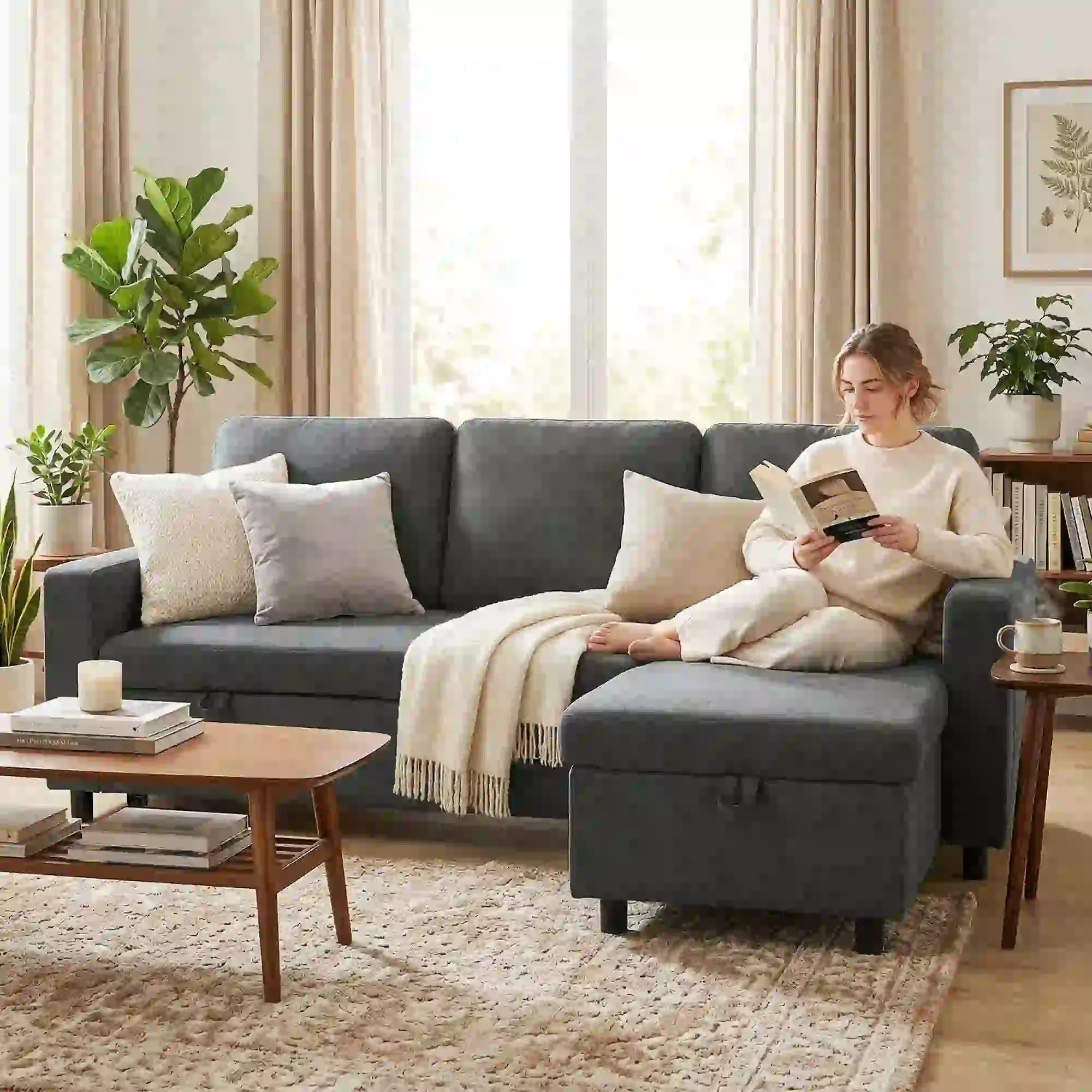 Linen Sofa Bed 200 x 126.5 x 85cm - Charcoal Grey - 11
