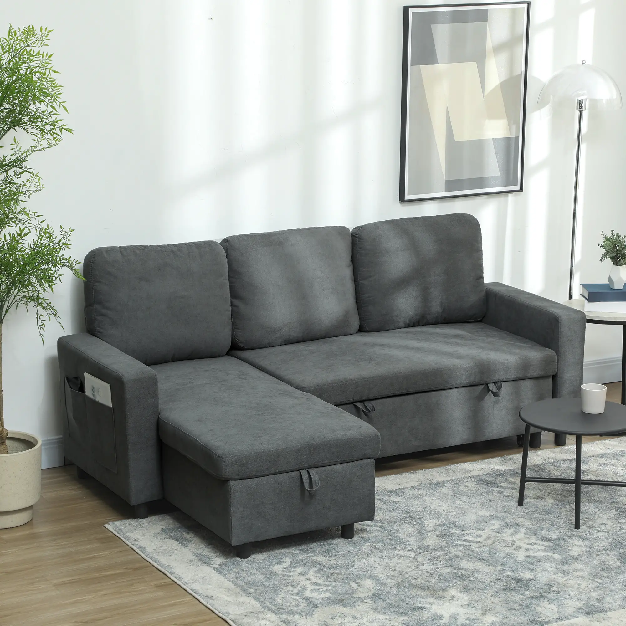 Linen Sofa Bed 200 x 126.5 x 85cm - Charcoal Grey - 12