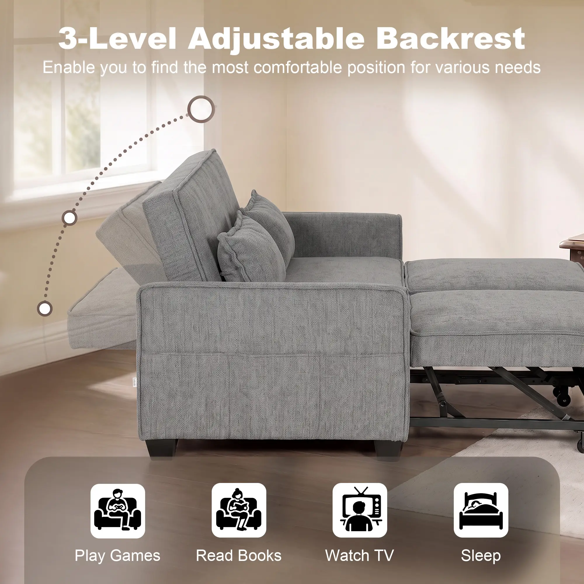 Corner 2 Seater Chenille Sofa Bed 167 x 89 x 85cm - Grey - 5