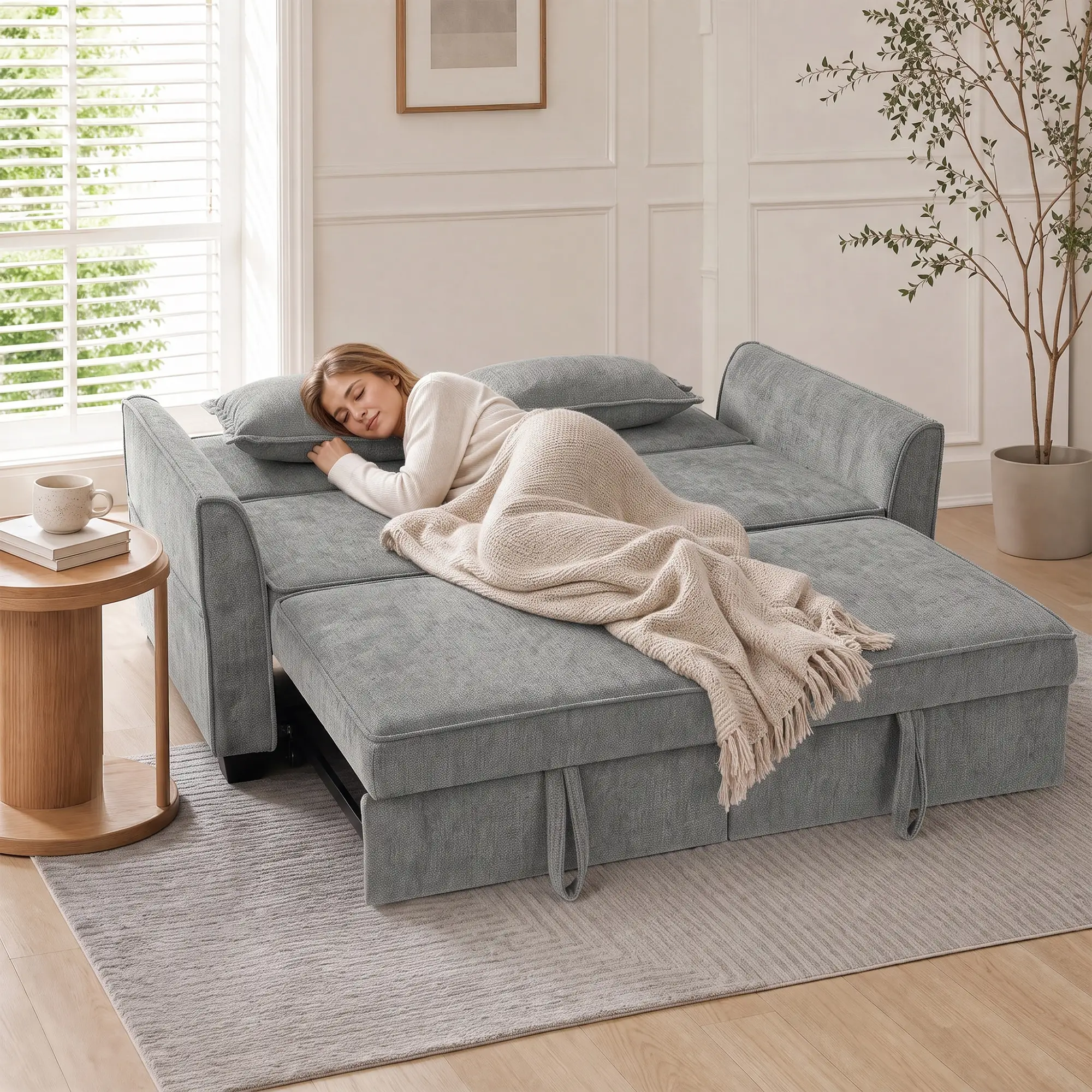 Corner 2 Seater Chenille Sofa Bed 167 x 89 x 85cm - Grey - 8