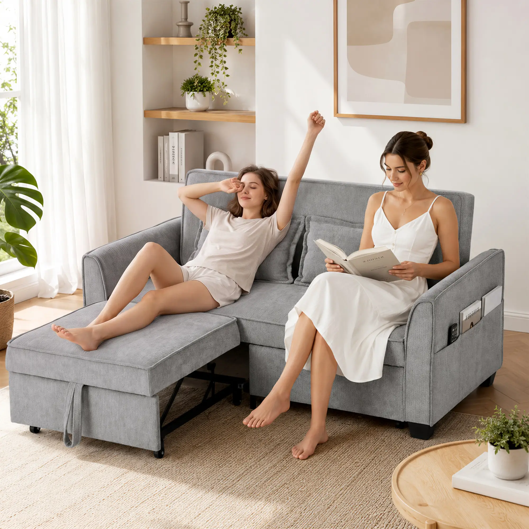 Corner 2 Seater Chenille Sofa Bed 167 x 89 x 85cm - Grey - 9