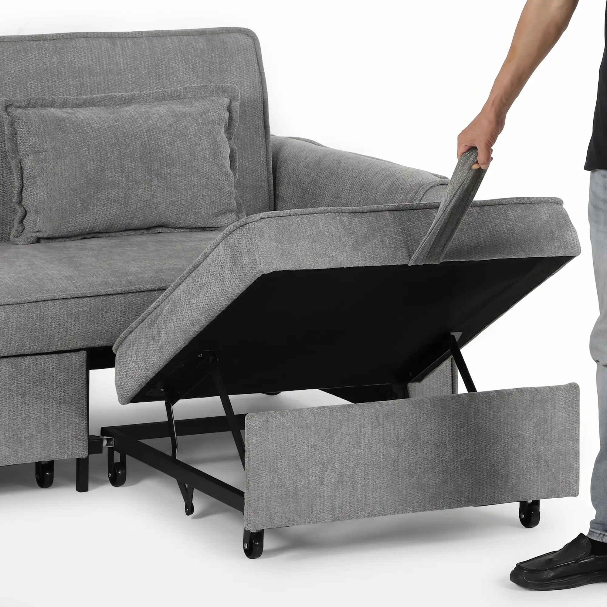 Corner 2 Seater Chenille Sofa Bed 167 x 89 x 85cm - Grey - 10