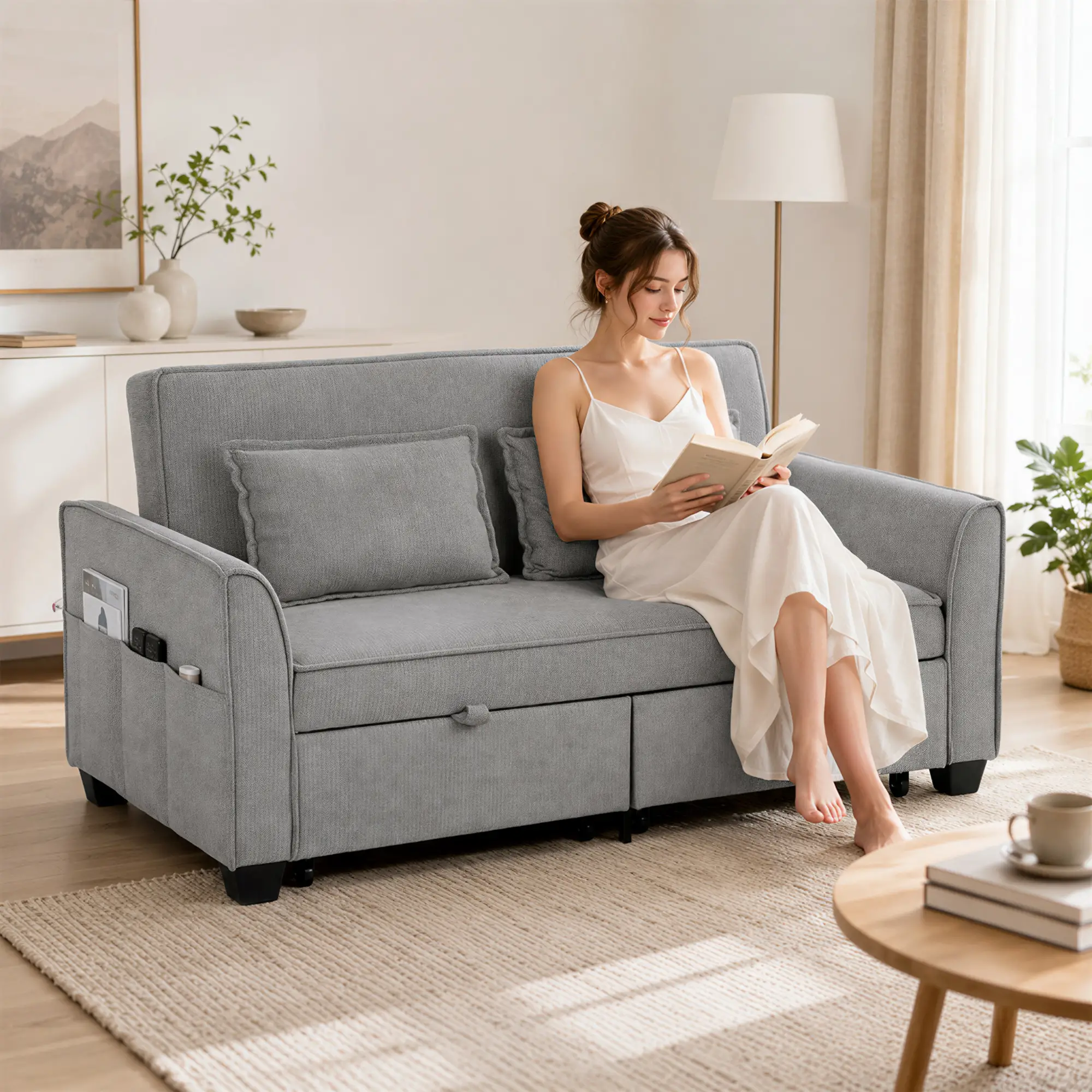 Corner 2 Seater Chenille Sofa Bed 167 x 89 x 85cm - Grey - 14