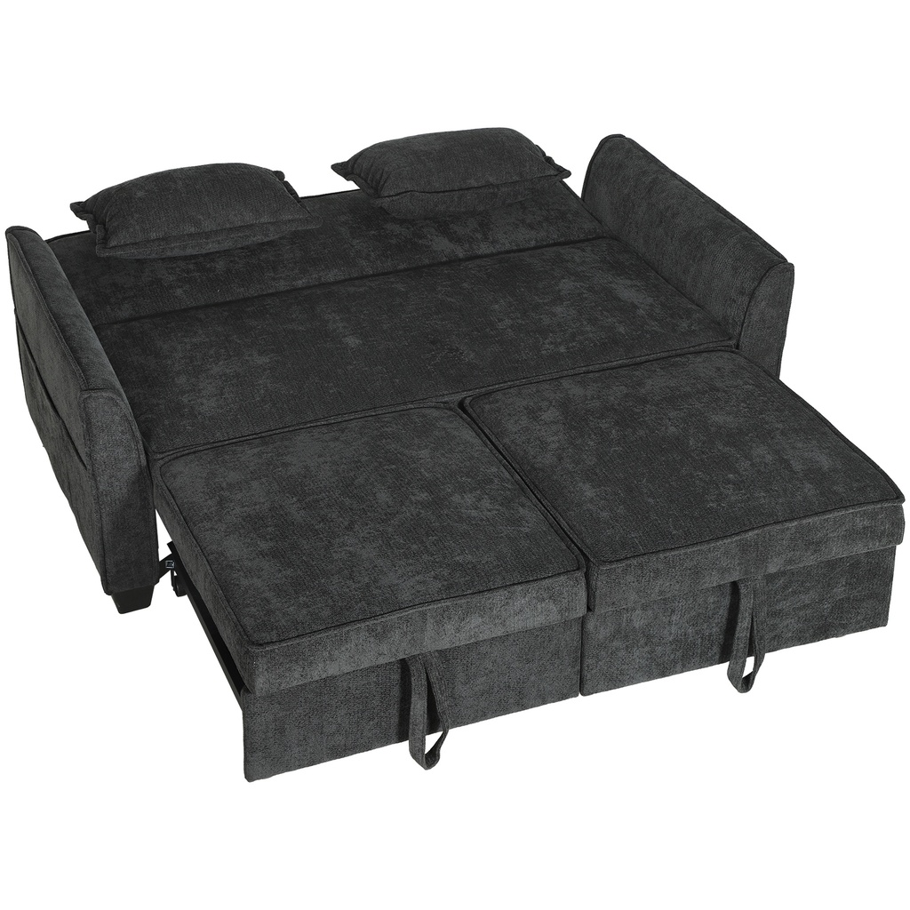 Corner 2 Seater Chenille Sofa Bed 167 x 89 x 85cm - Black - 1
