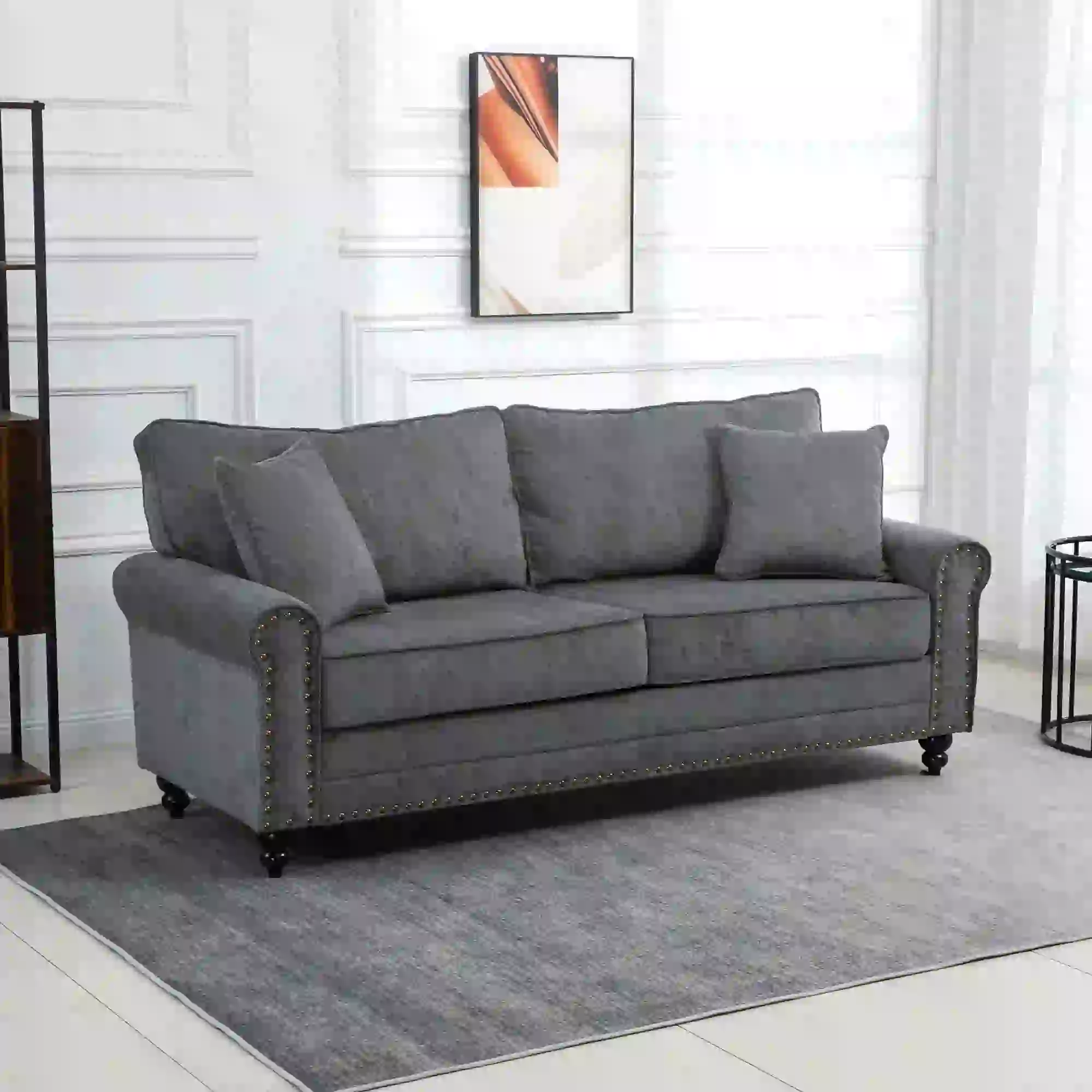3 Seater Sofa 196 x 80.5 x 89cm - Grey - 2