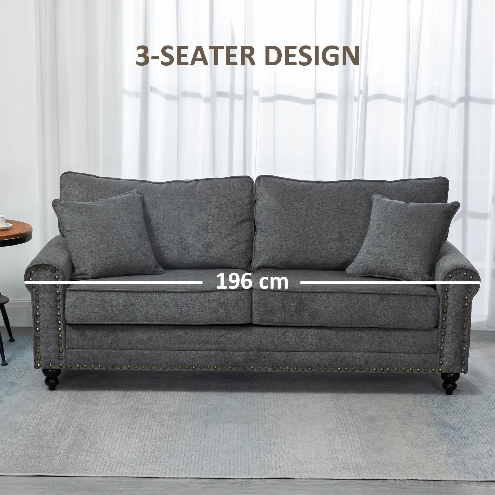 3 Seater Sofa 196 x 80.5 x 89cm - Grey - 6