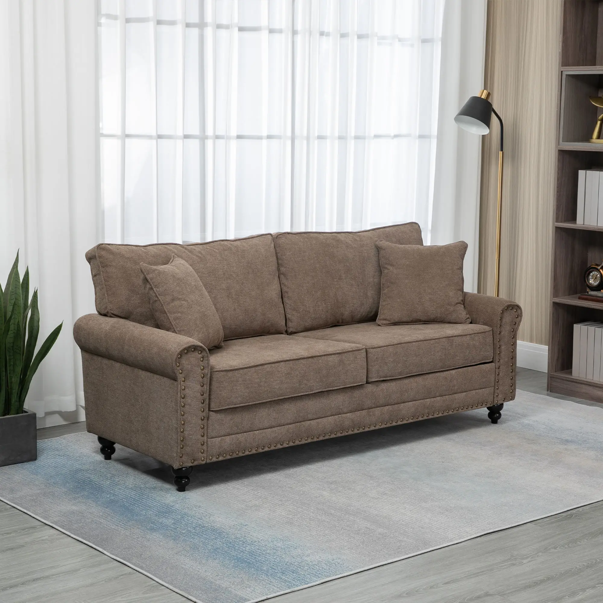 3 Seater Sofa 196 x 80.5 x 89cm - Brown - 2