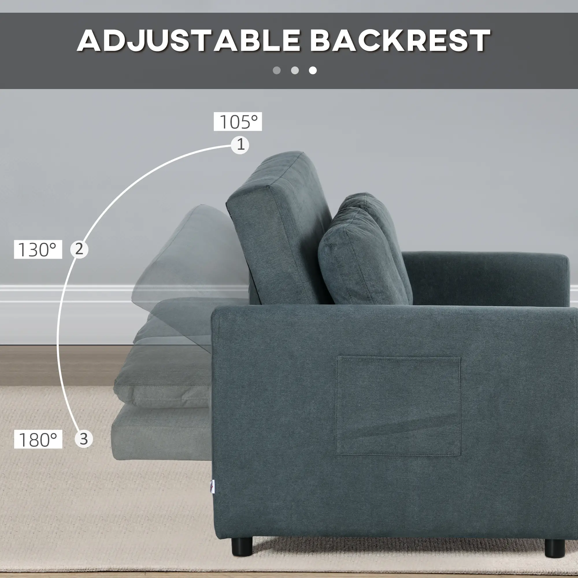 Sofa Bed 120 x 84 x 86cm - Charcoal Grey - 5