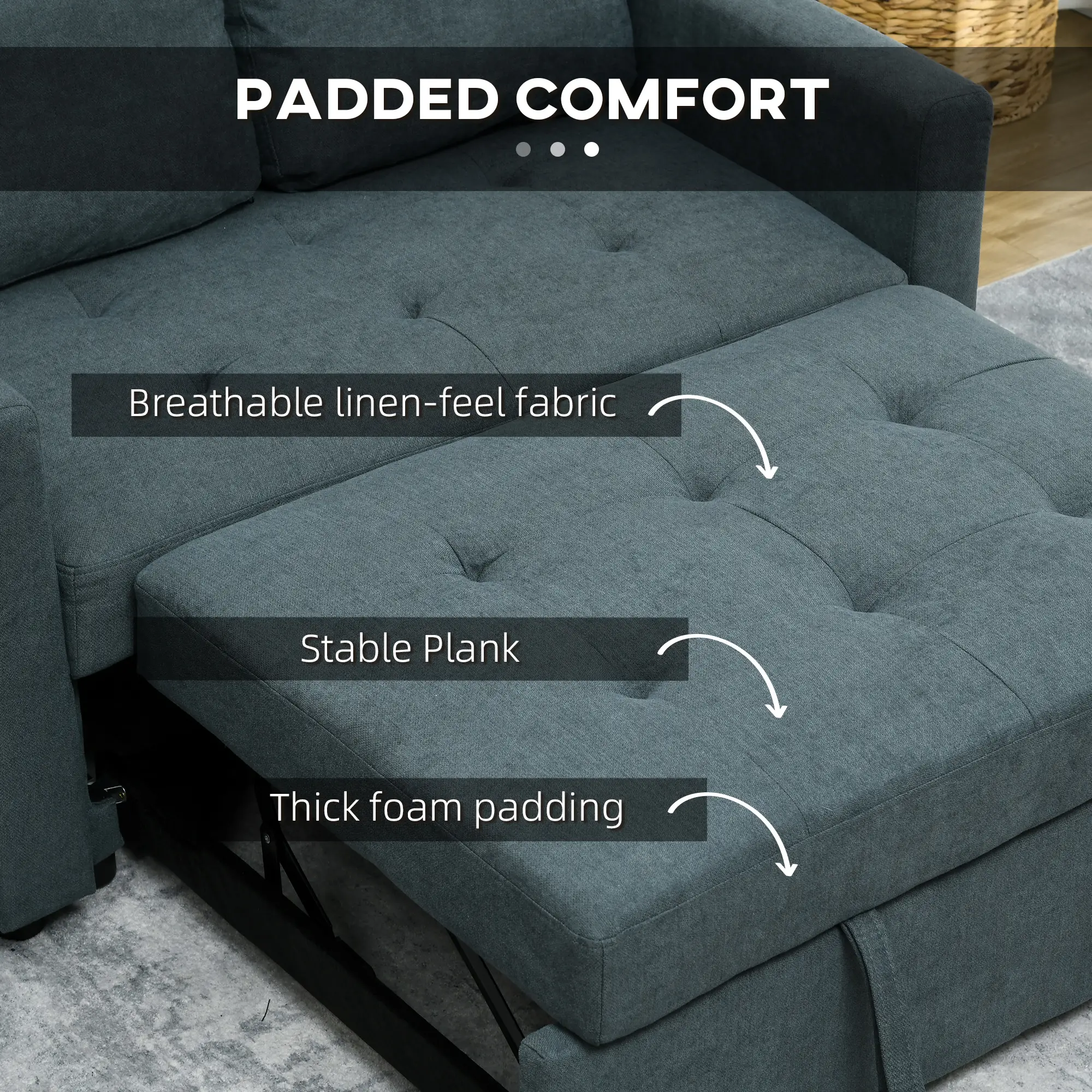 Sofa Bed 120 x 84 x 86cm - Charcoal Grey - 6