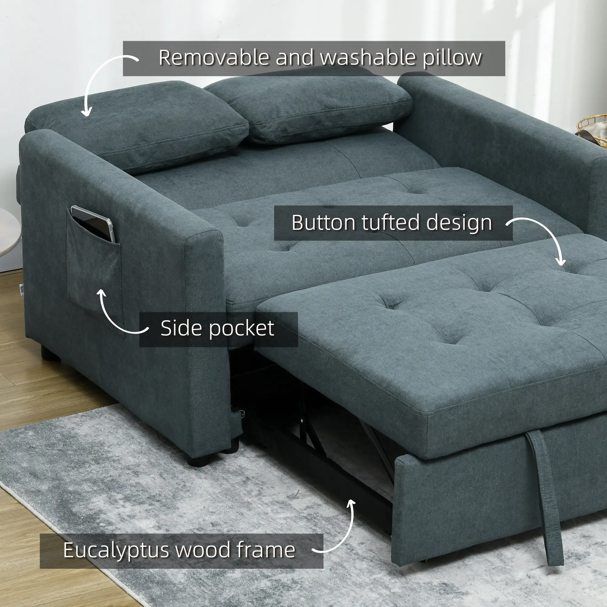 Sofa Bed 120 x 84 x 86cm - Charcoal Grey - 7
