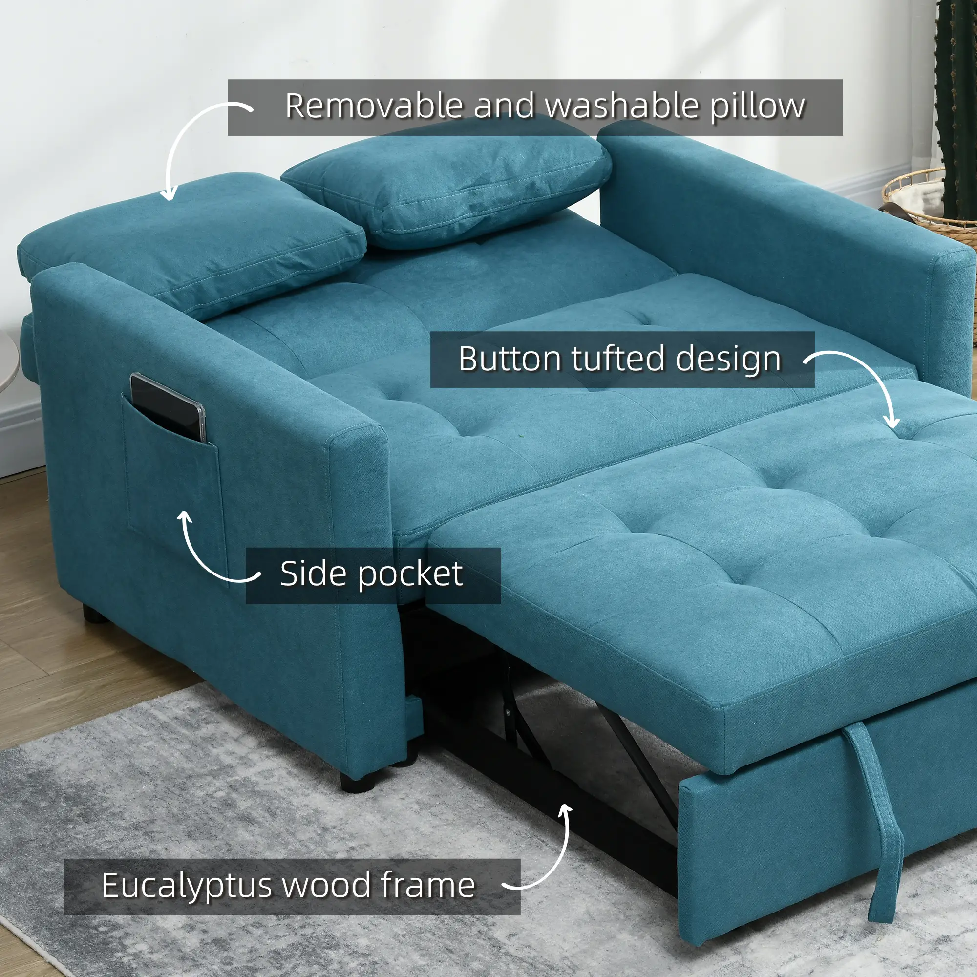 Sofa Bed 120 x 84 x 86cm - Blue - 7