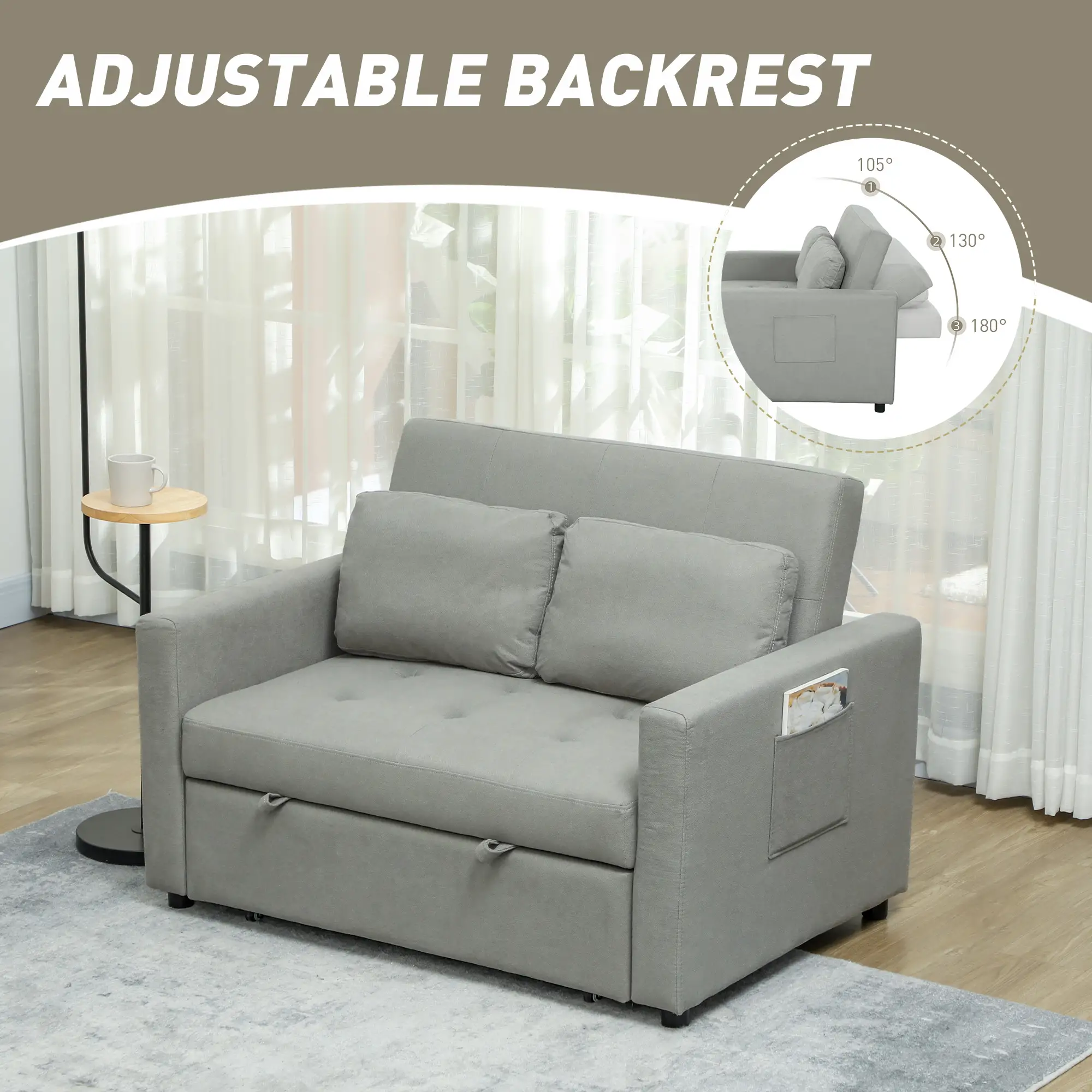 Sofa Bed 120 x 84 x 86cm - Light Grey - 5