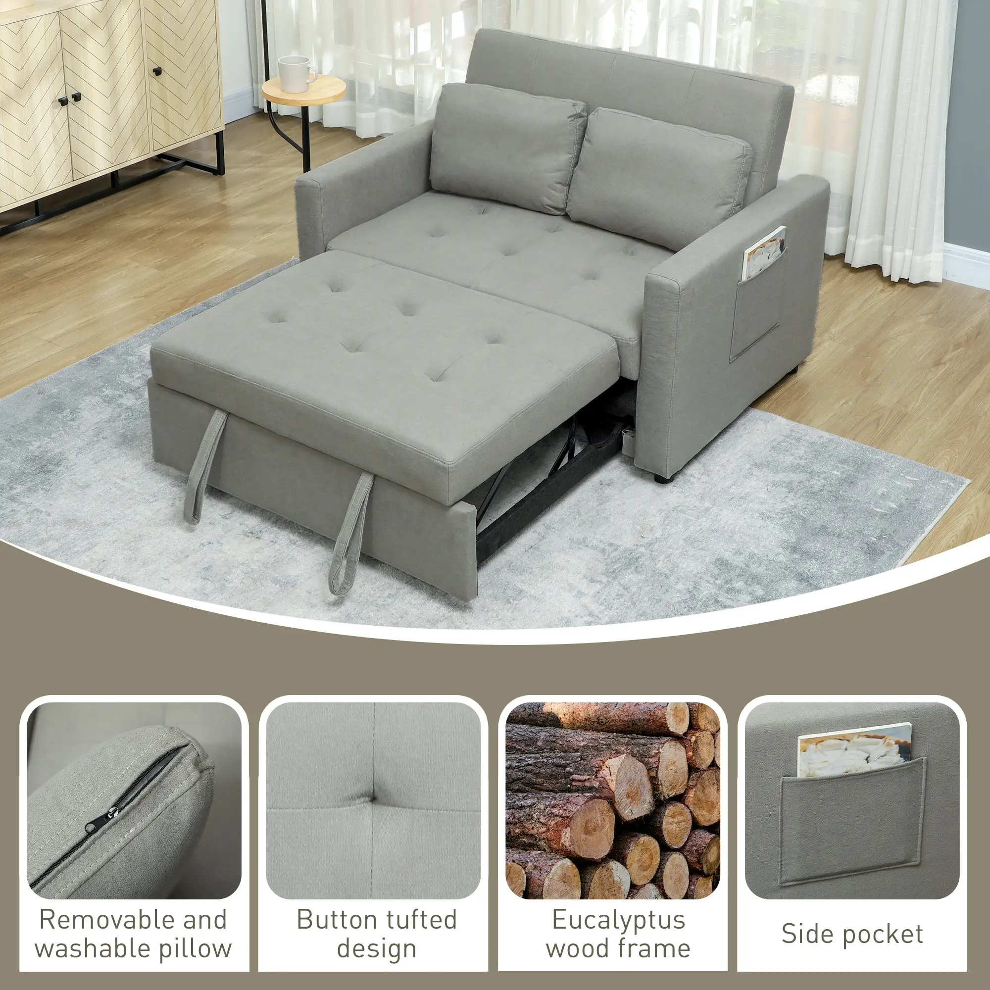 Sofa Bed 120 x 84 x 86cm - Light Grey - 7