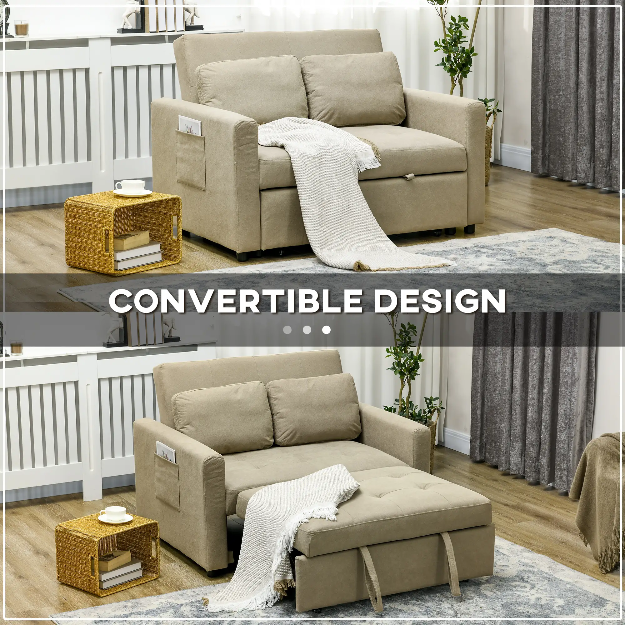 Sofa Bed 120 x 84 x 86cm - Light Brown - 4
