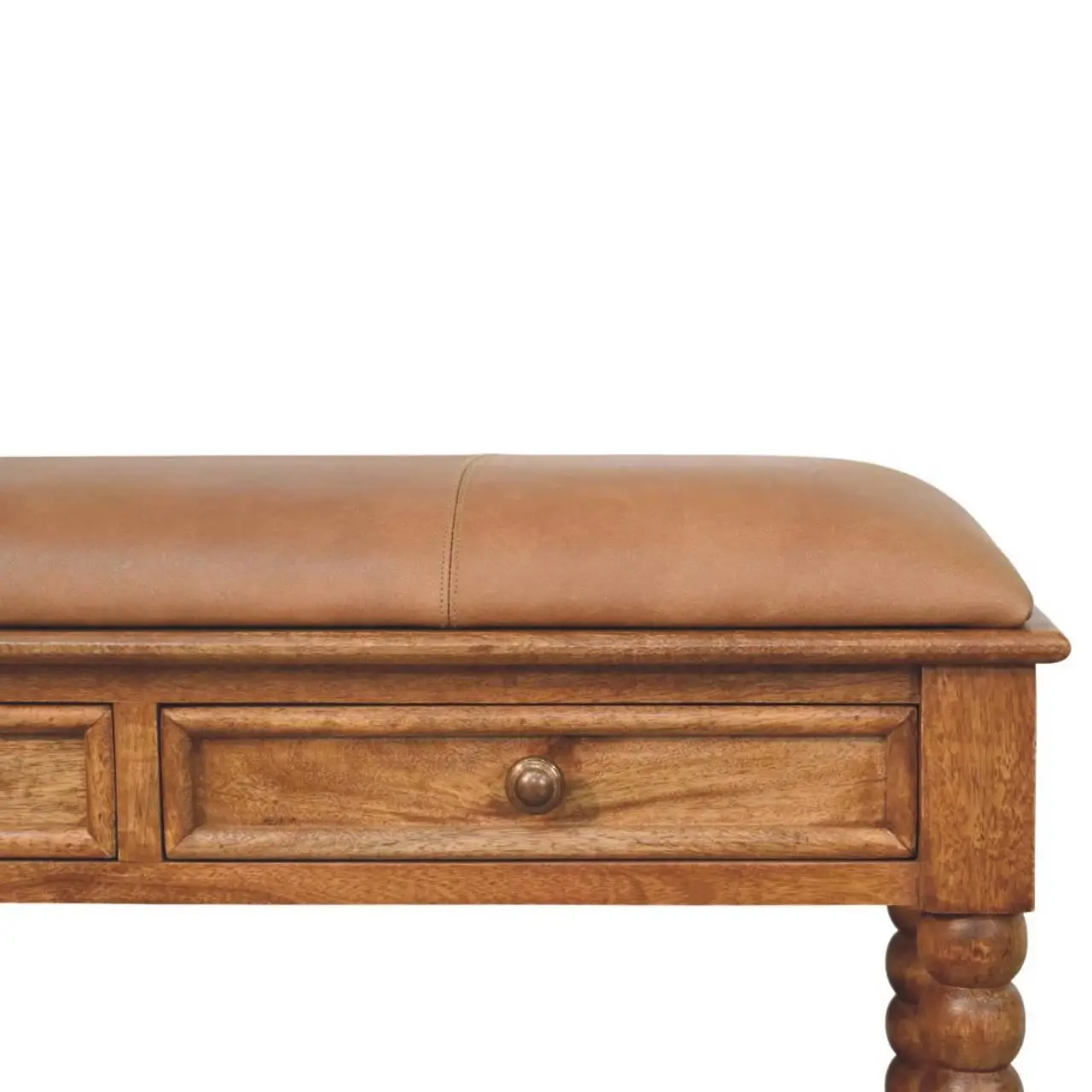 Mango Wood Spindle Storage Bench 35 x 90 x 55cm, Brown - Brown - 4