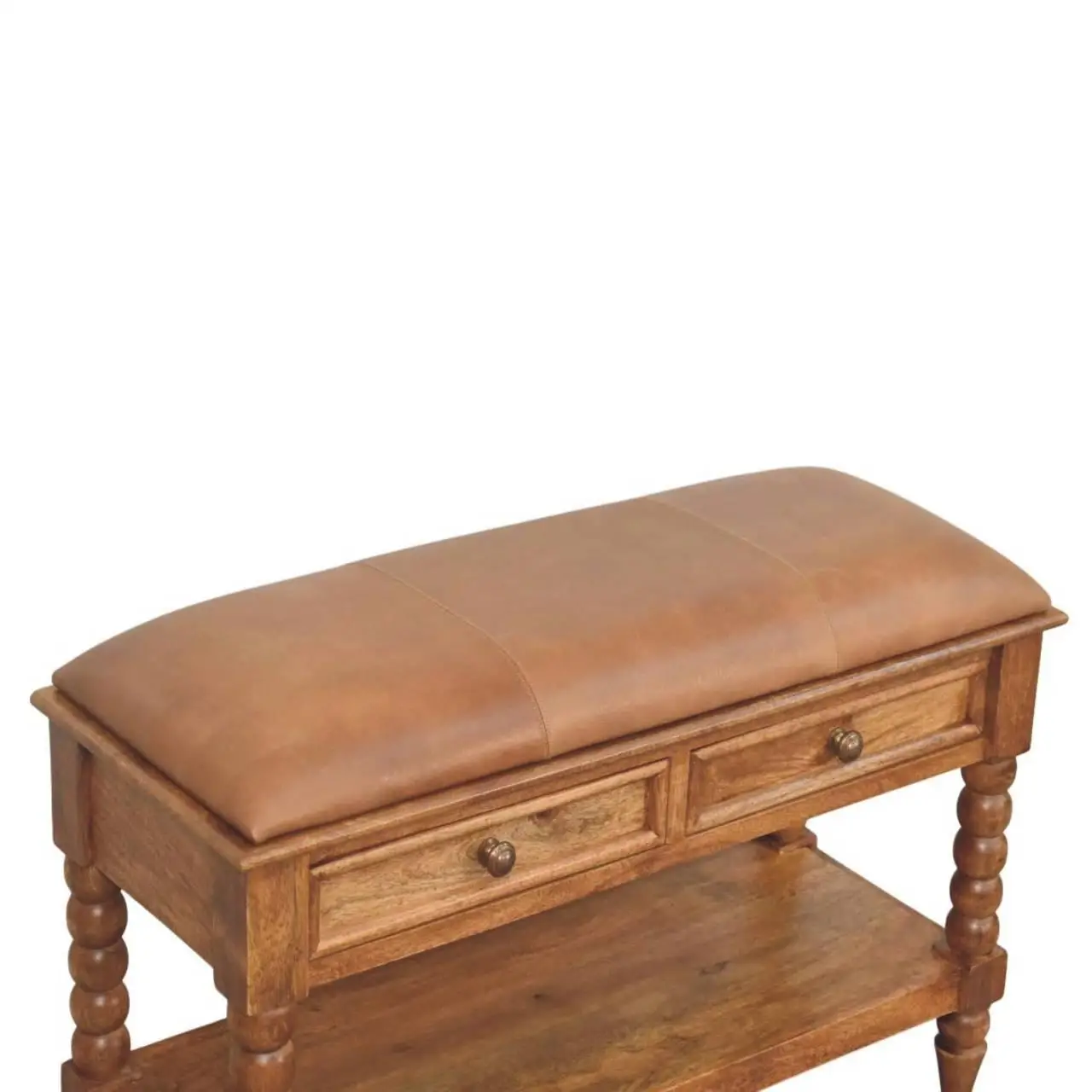 Mango Wood Spindle Storage Bench 35 x 90 x 55cm, Brown - Brown - 5