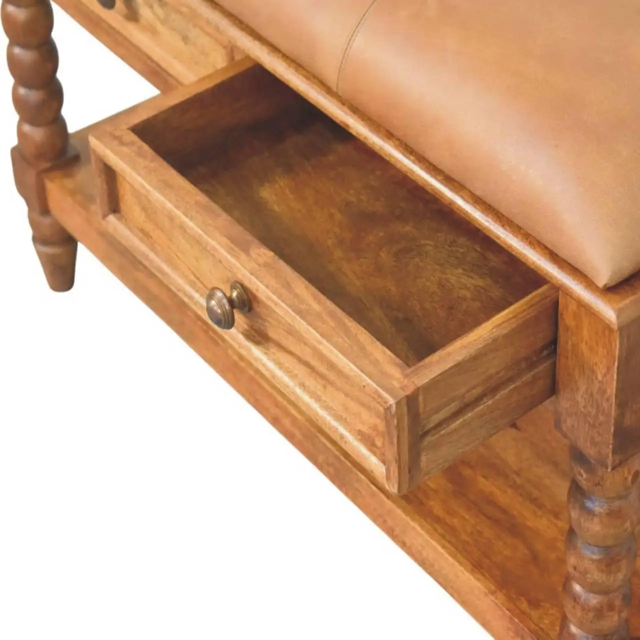 Mango Wood Spindle Storage Bench 35 x 90 x 55cm, Brown - Brown - 7