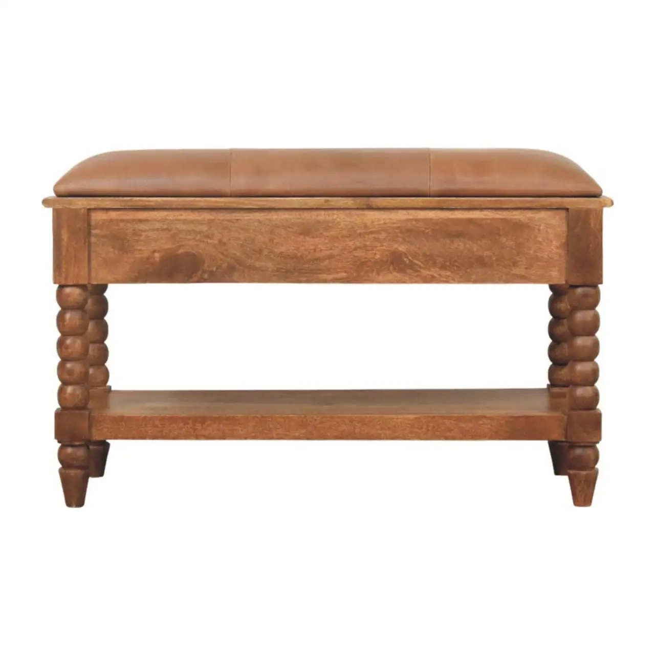 Mango Wood Spindle Storage Bench 35 x 90 x 55cm, Brown - Brown - 10