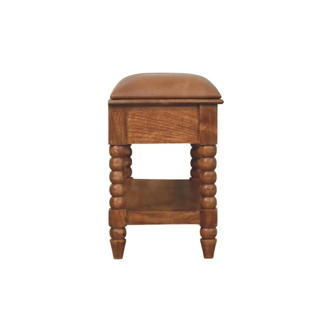 Mango Wood Spindle Storage Bench 35 x 90 x 55cm, Brown - Brown - 12