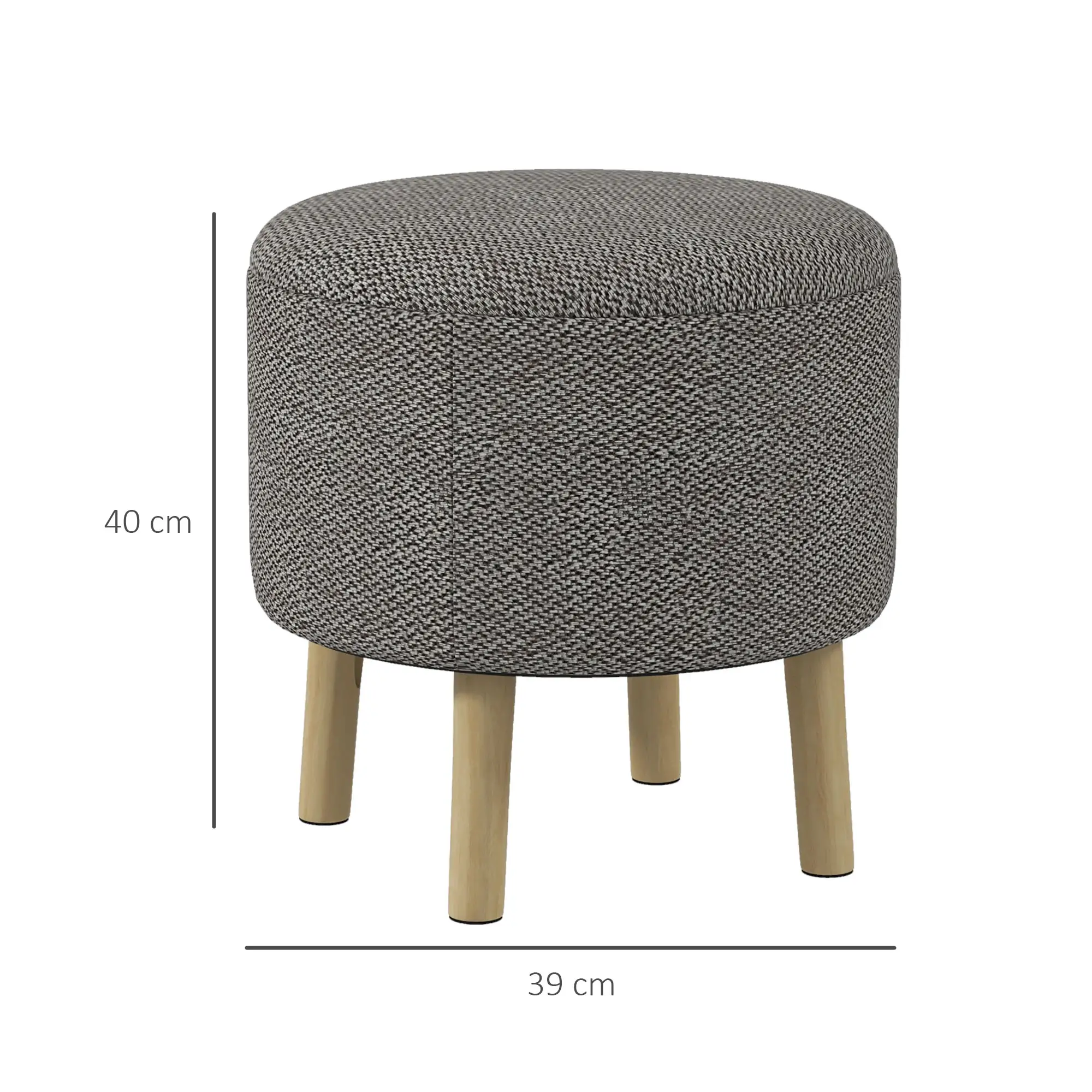 Round Linen Storage Ottoman 39 x 39 x 40cm, Light Grey - Light Grey - 3
