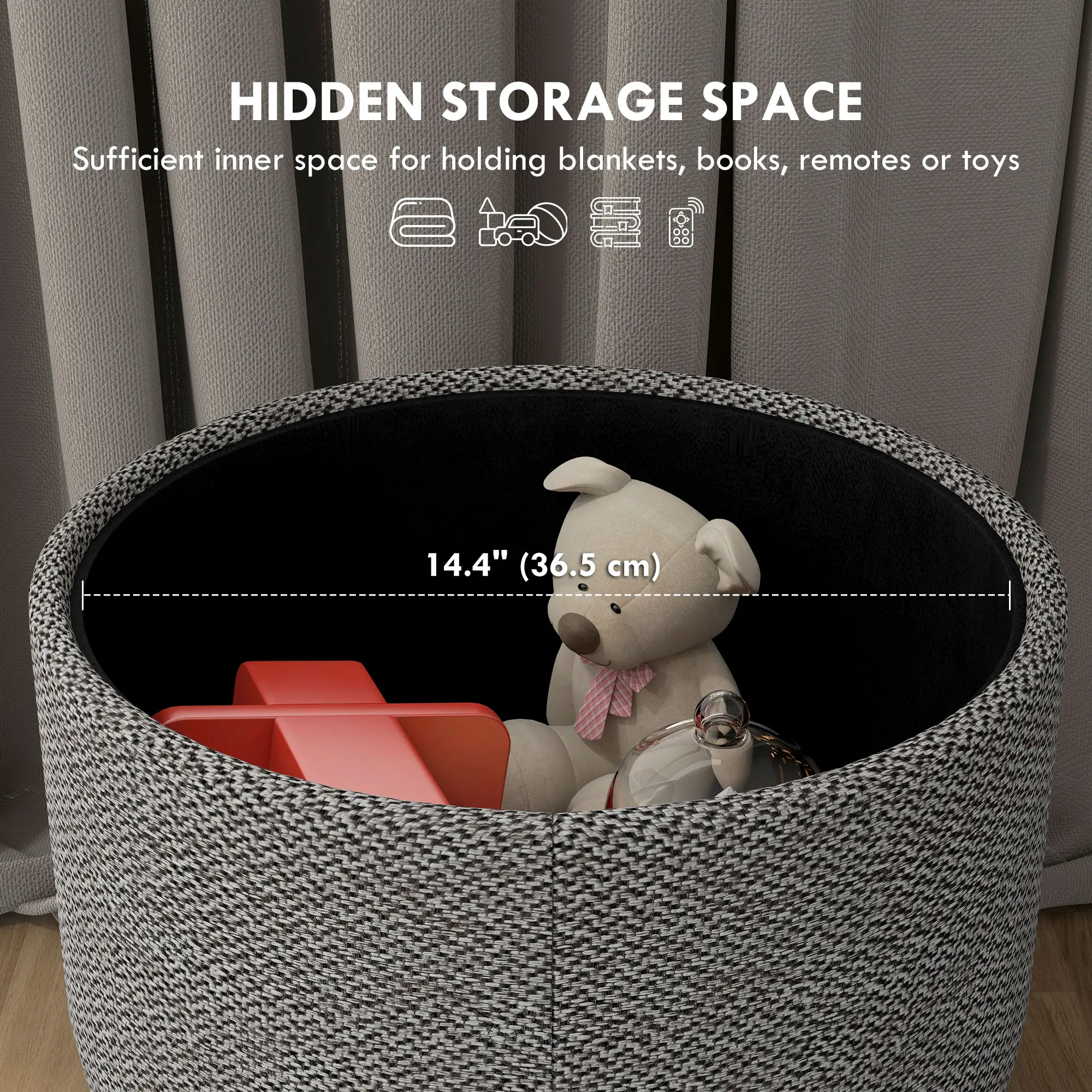 Round Linen Storage Ottoman 39 x 39 x 40cm, Light Grey - Light Grey - 4