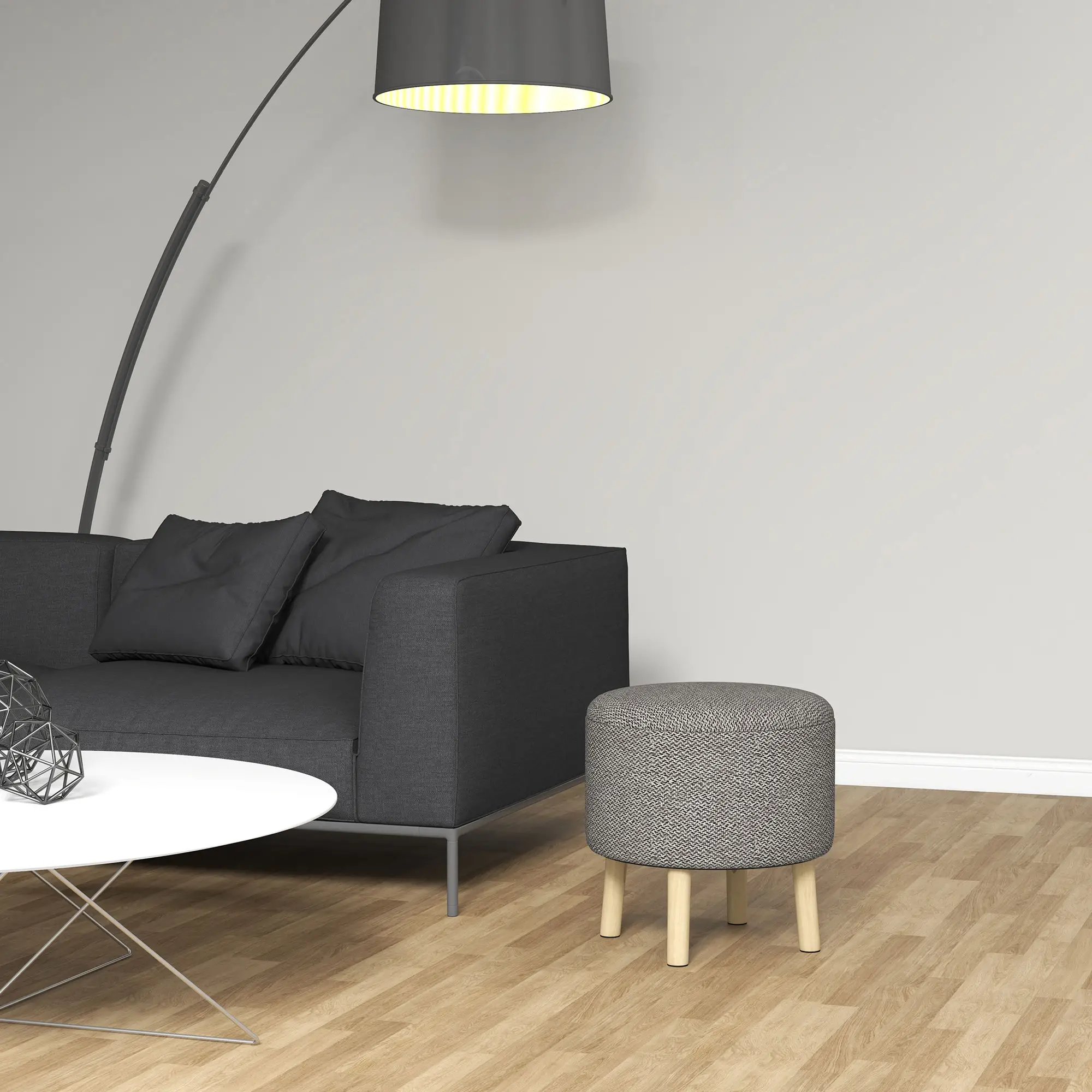 Round Linen Storage Ottoman 39 x 39 x 40cm, Light Grey - Light Grey - 8