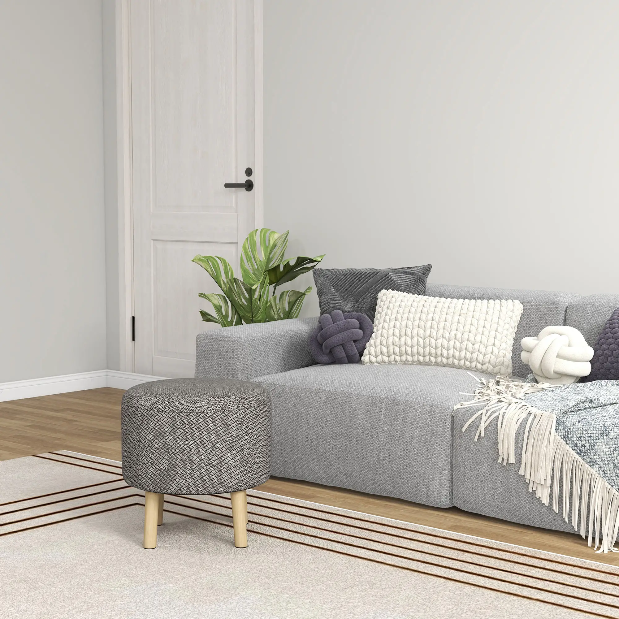 Round Linen Storage Ottoman 39 x 39 x 40cm, Light Grey - Light Grey - 10