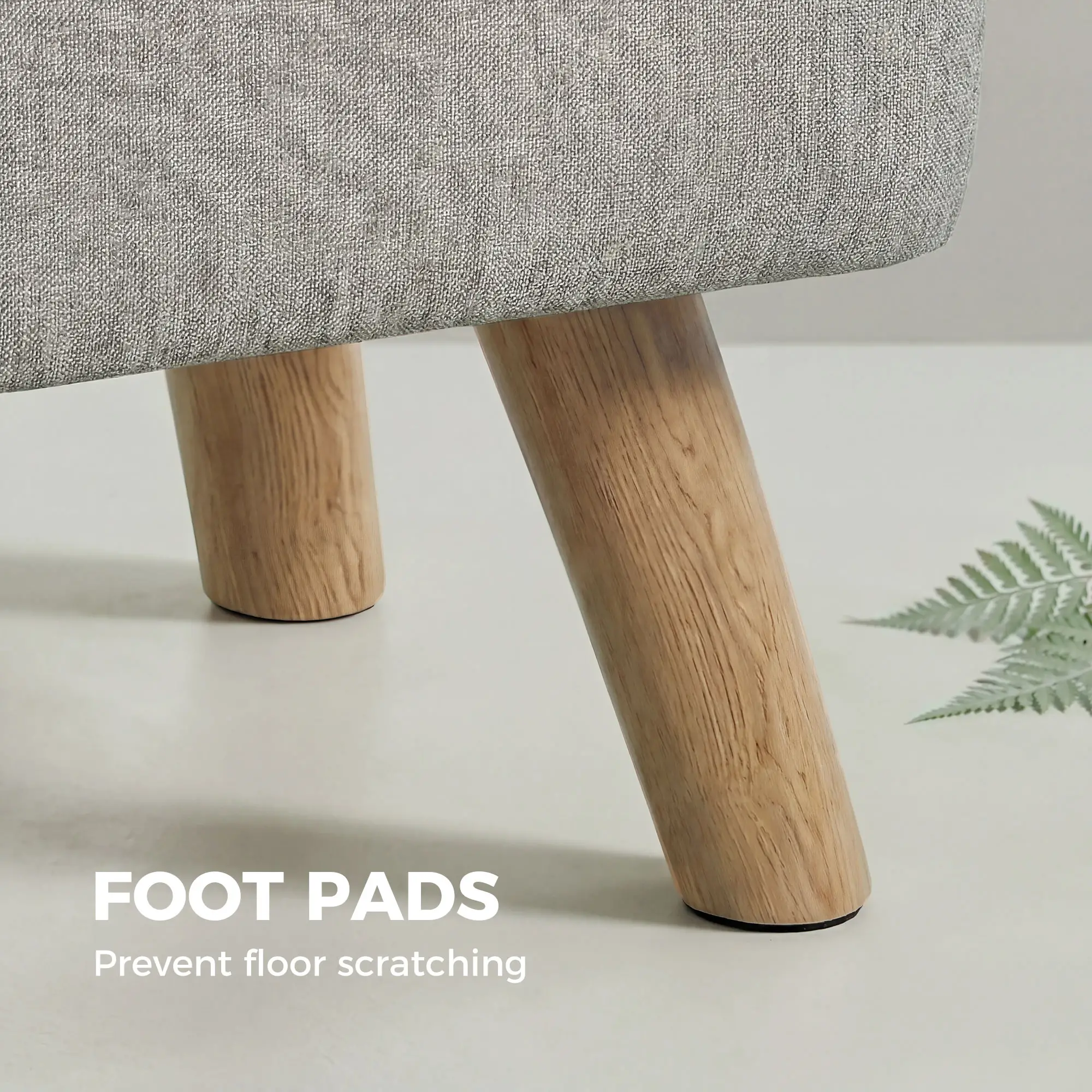 Square Linen Footstool 27 x 27 x 26cm - Light Brown - 6