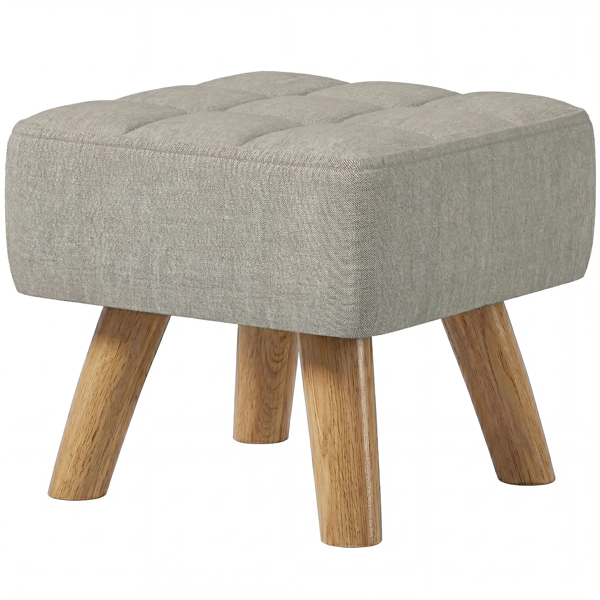 Square Linen Footstool 27 x 27 x 26cm - Light Brown - 11