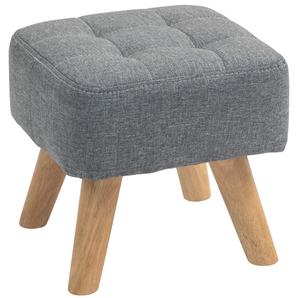 Square Linen Footstool 27 x 27 x 26cm - Grey - 1