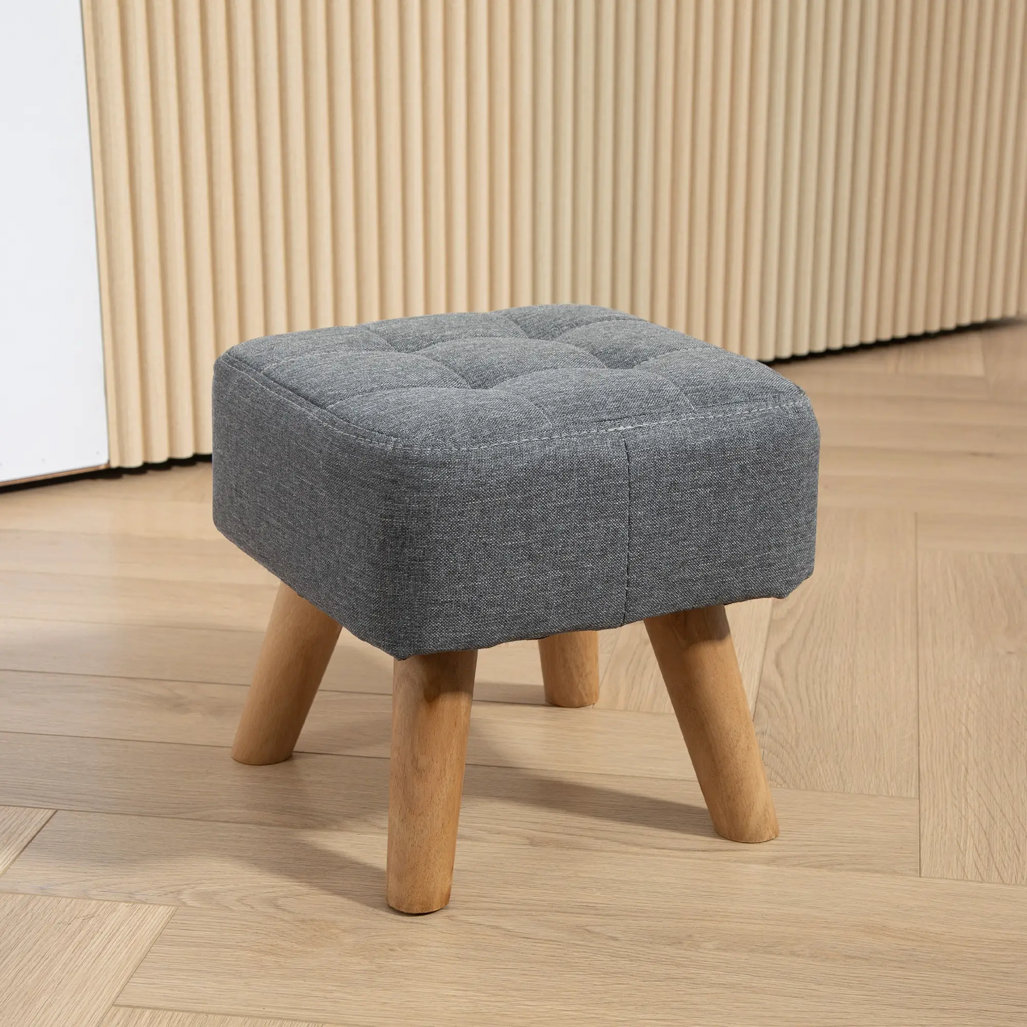 Square Linen Footstool 27 x 27 x 26cm - Grey - 2