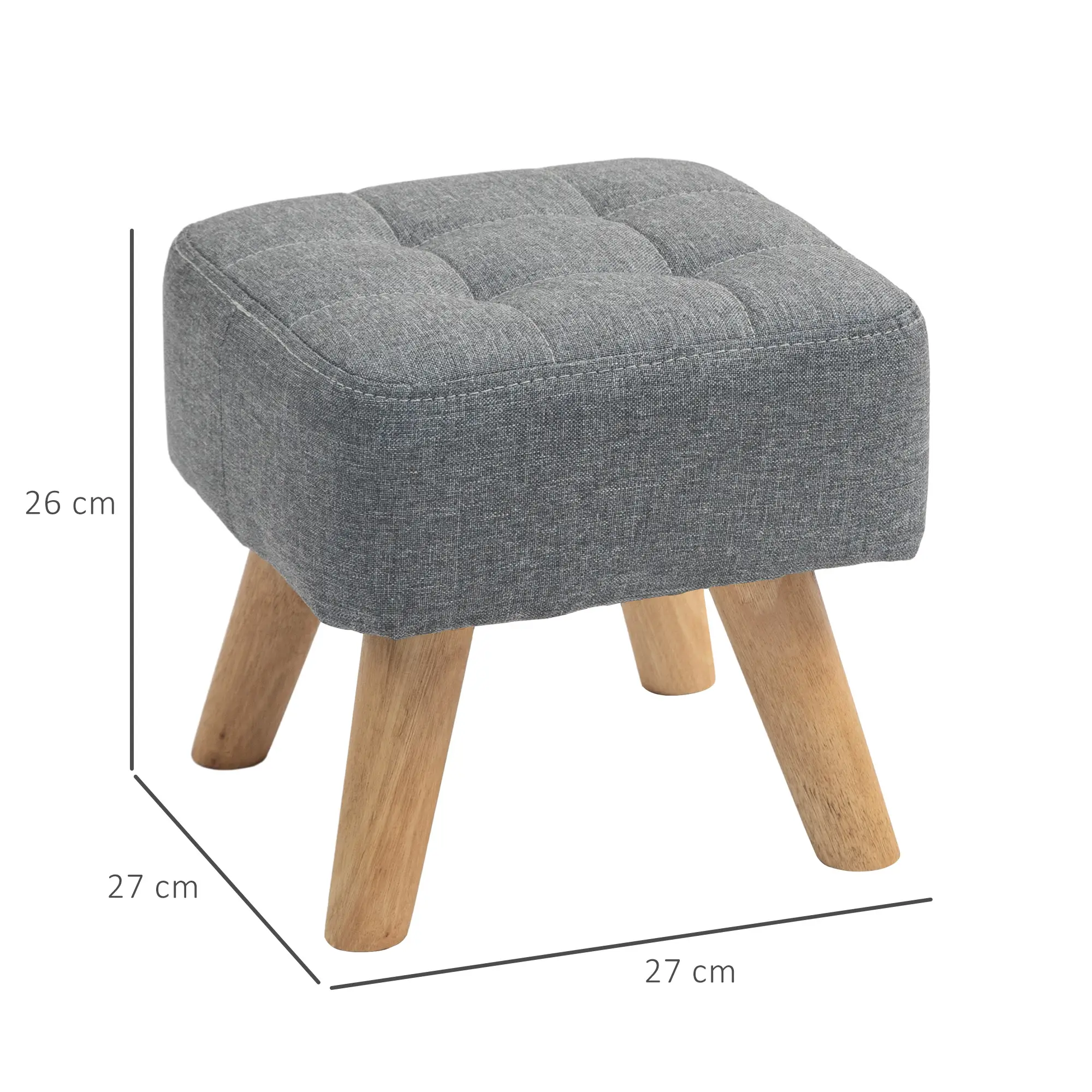 Square Linen Footstool 27 x 27 x 26cm - Grey - 3